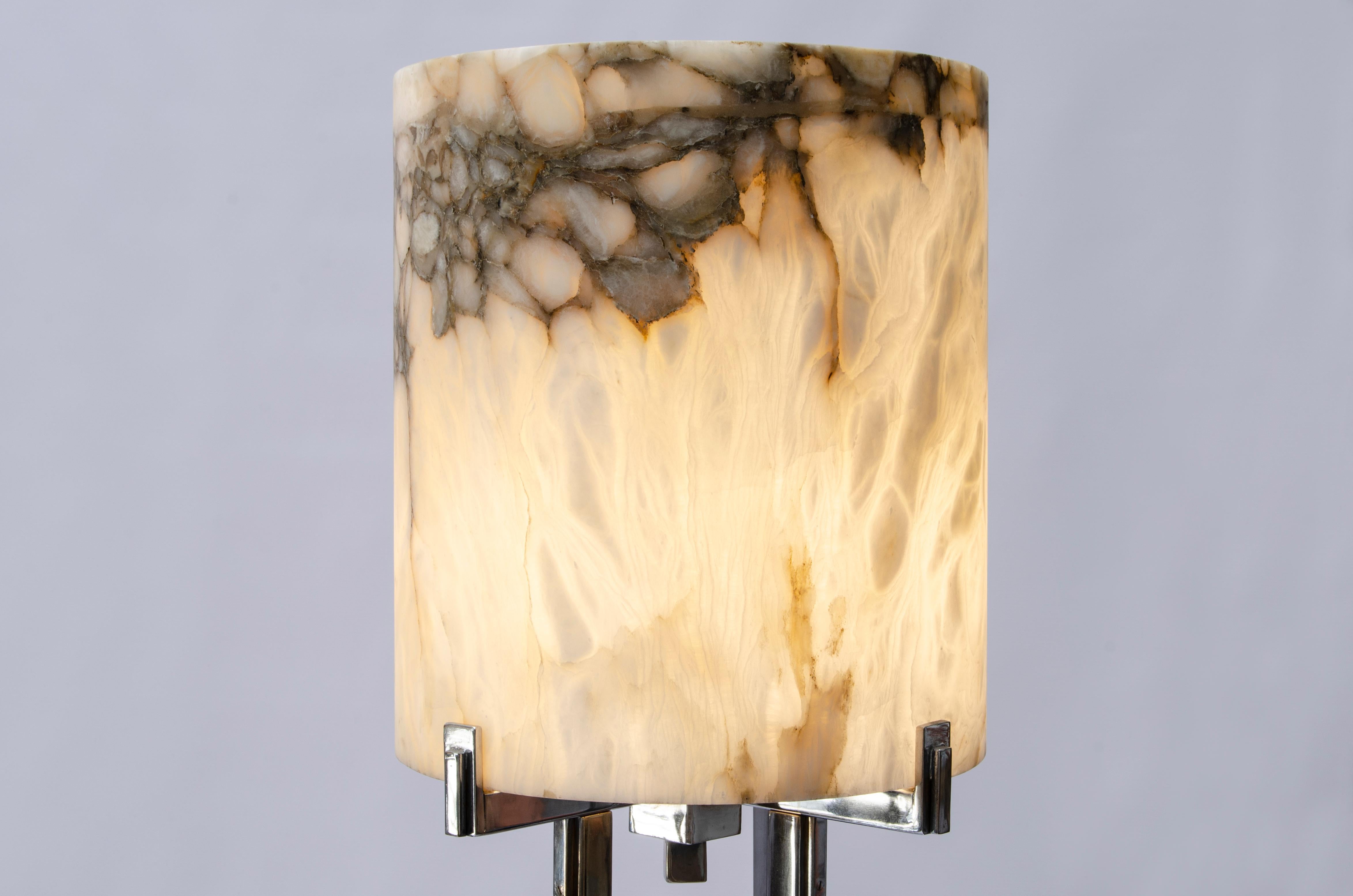 Art Deco Pair of alabaster lamps attributed to Jean-Boris Lacroix For Sale