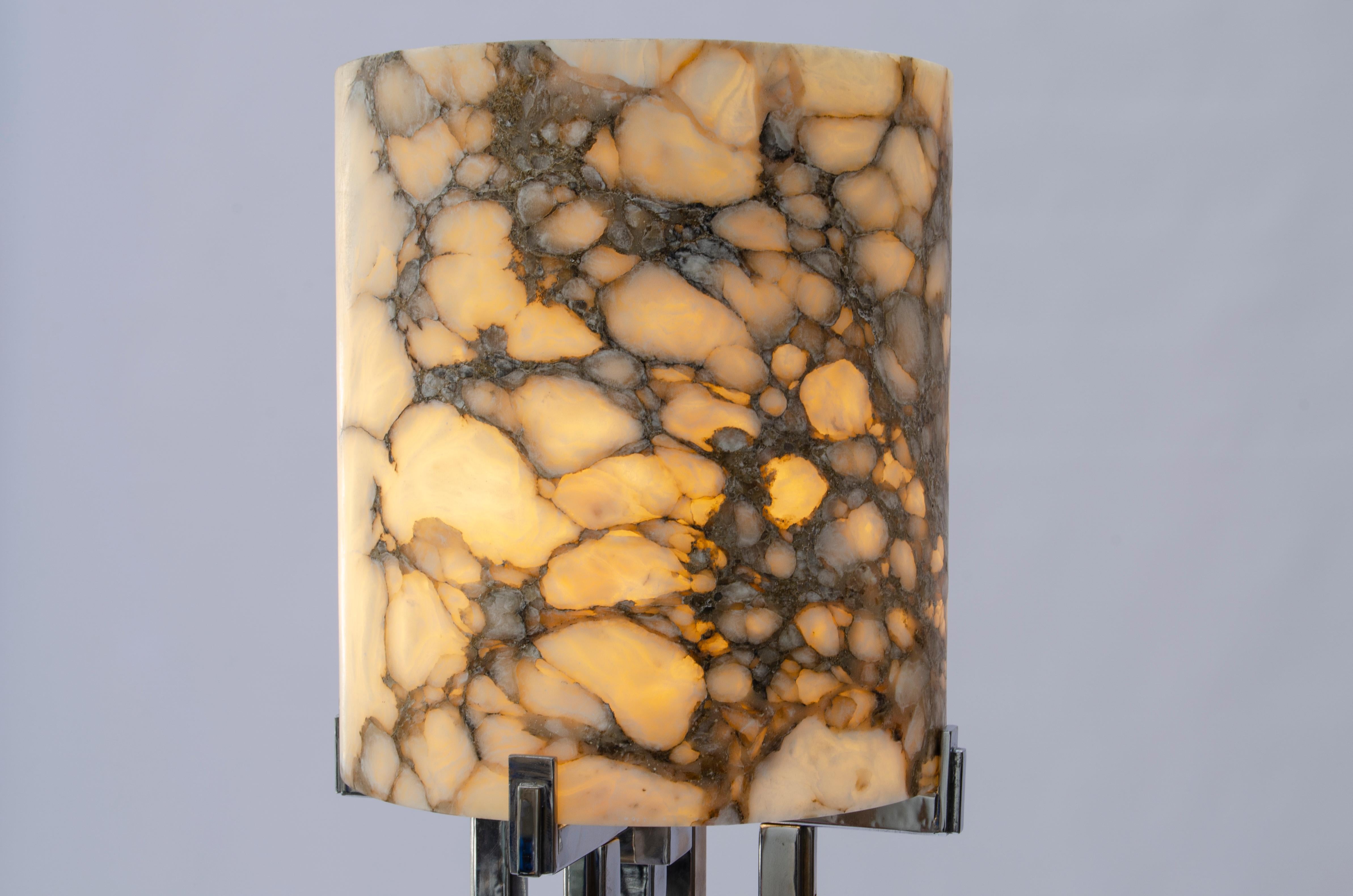 French Pair of alabaster lamps attributed to Jean-Boris Lacroix For Sale