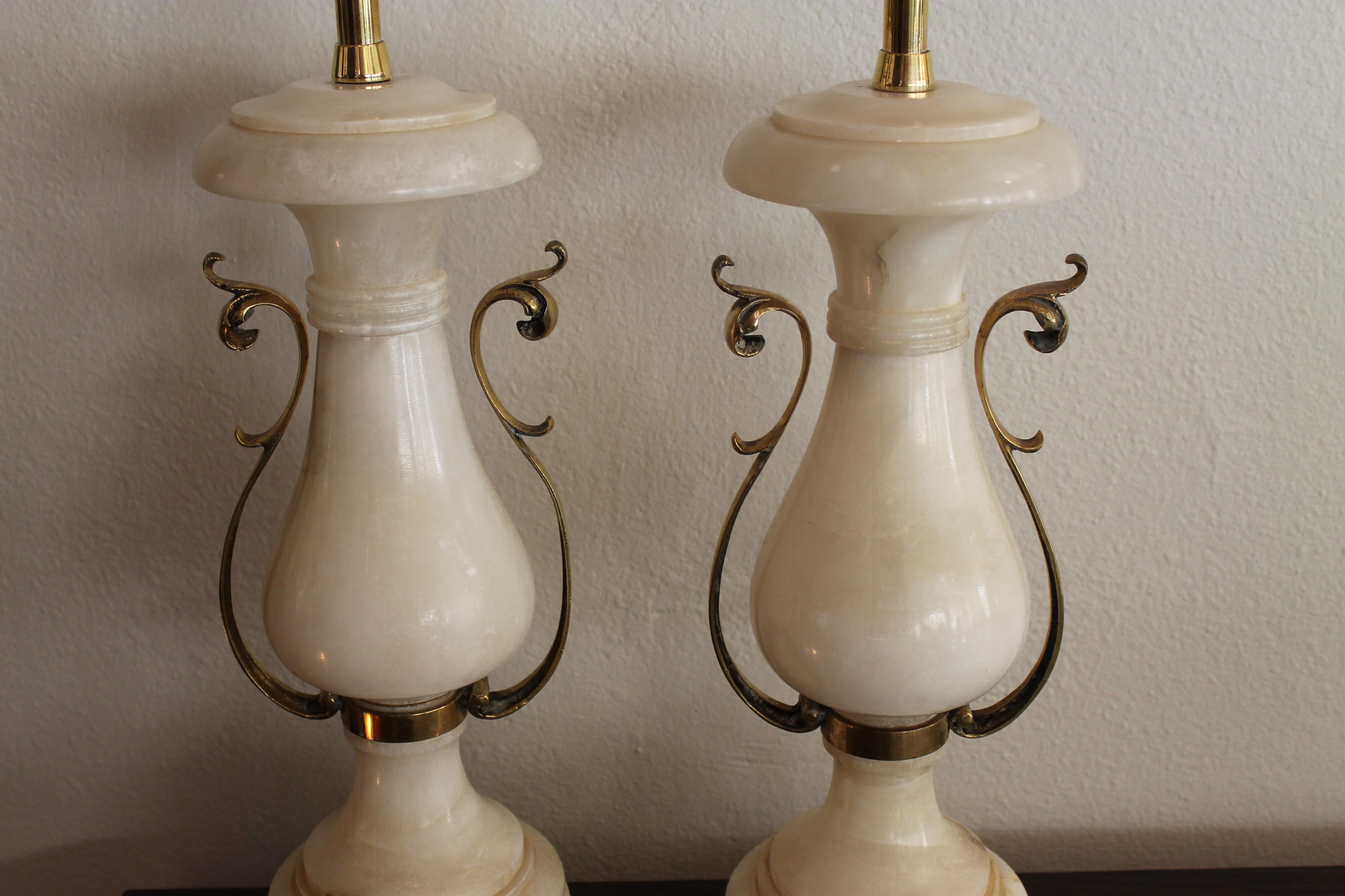 Mid-Century Modern Pair of Alabaster Lamps by The Marbro Lamp Company, Los Angeles, CA. For Sale