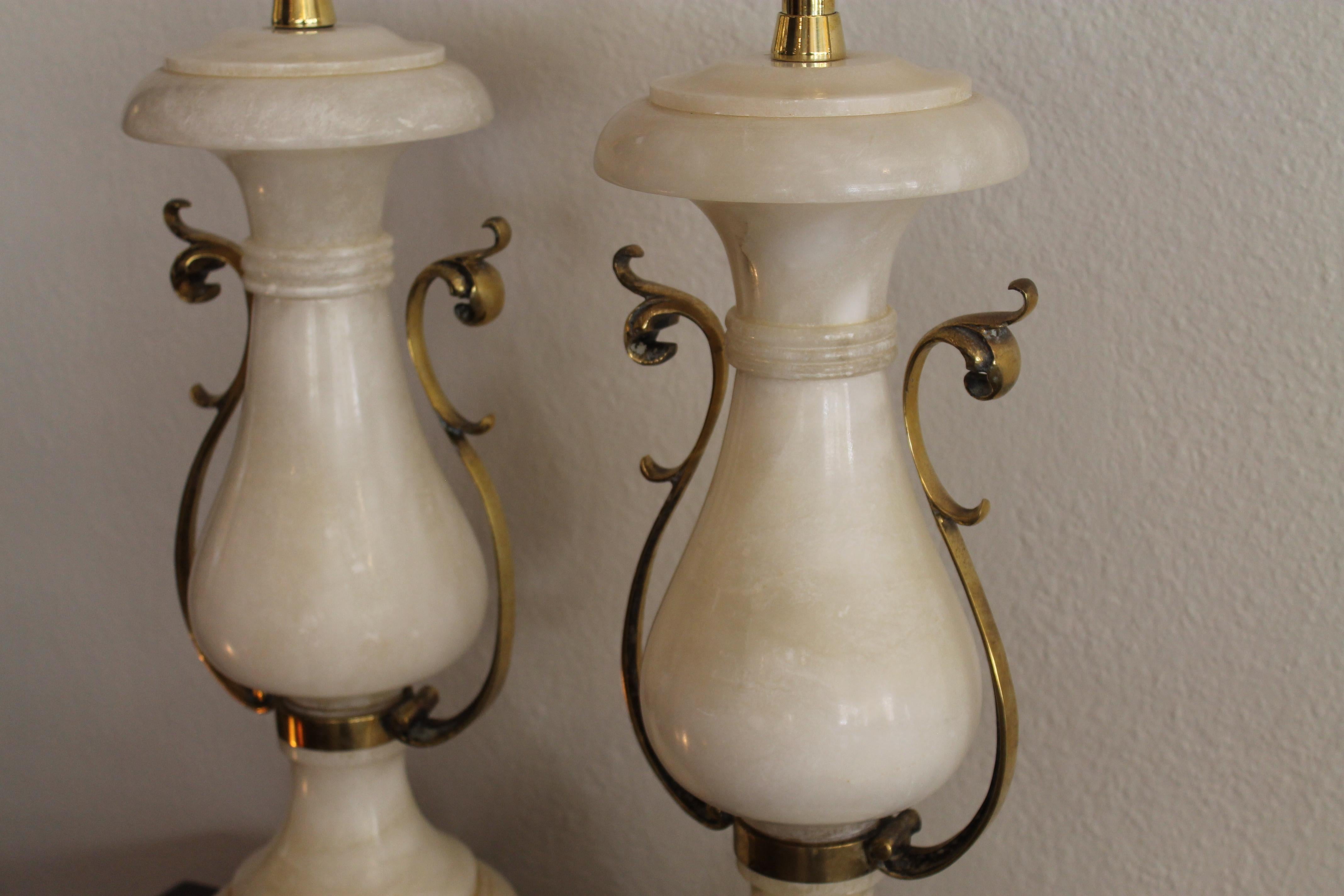 American Pair of Alabaster Lamps by The Marbro Lamp Company, Los Angeles, CA. For Sale