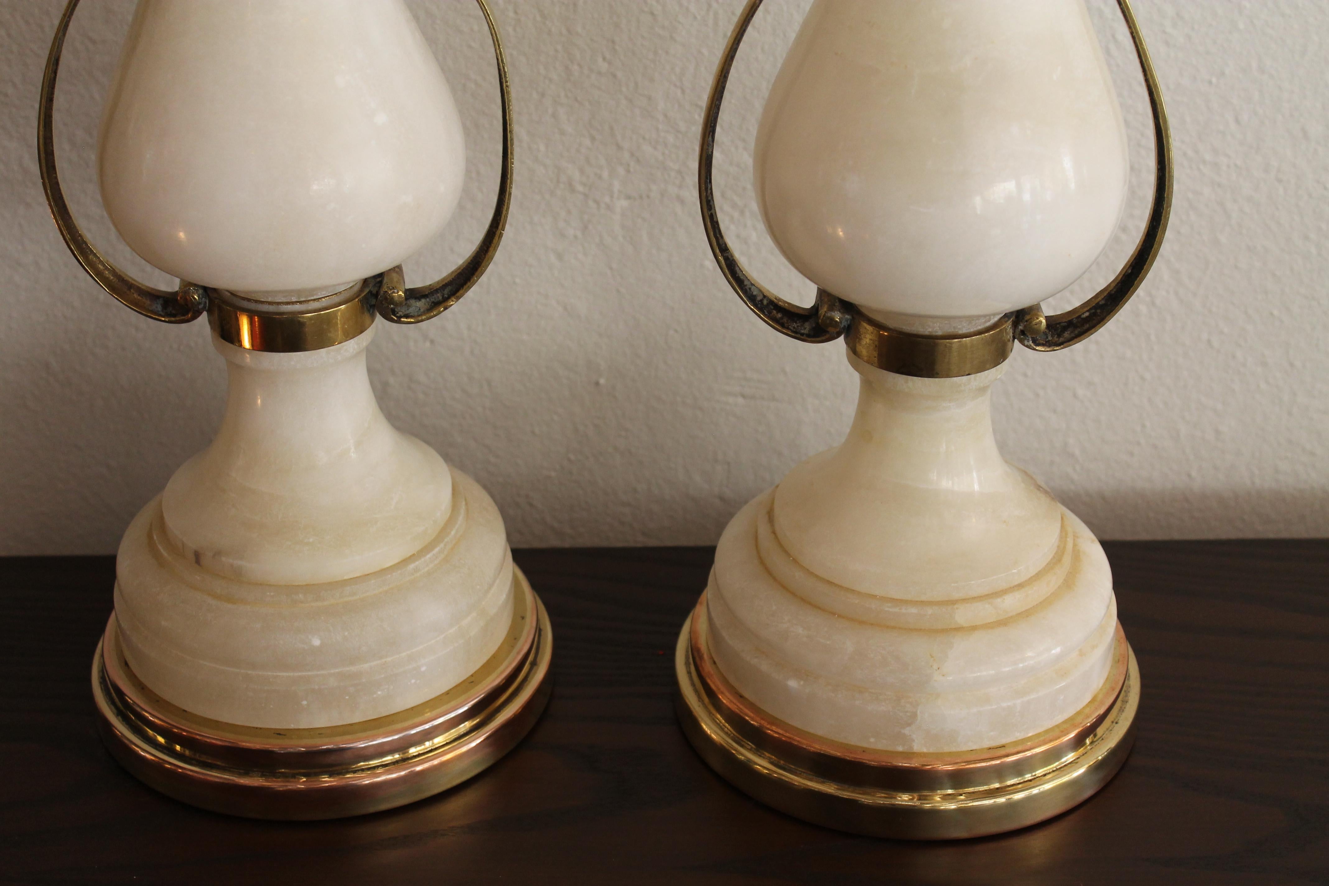 Late 20th Century Pair of Alabaster Lamps by The Marbro Lamp Company, Los Angeles, CA. For Sale