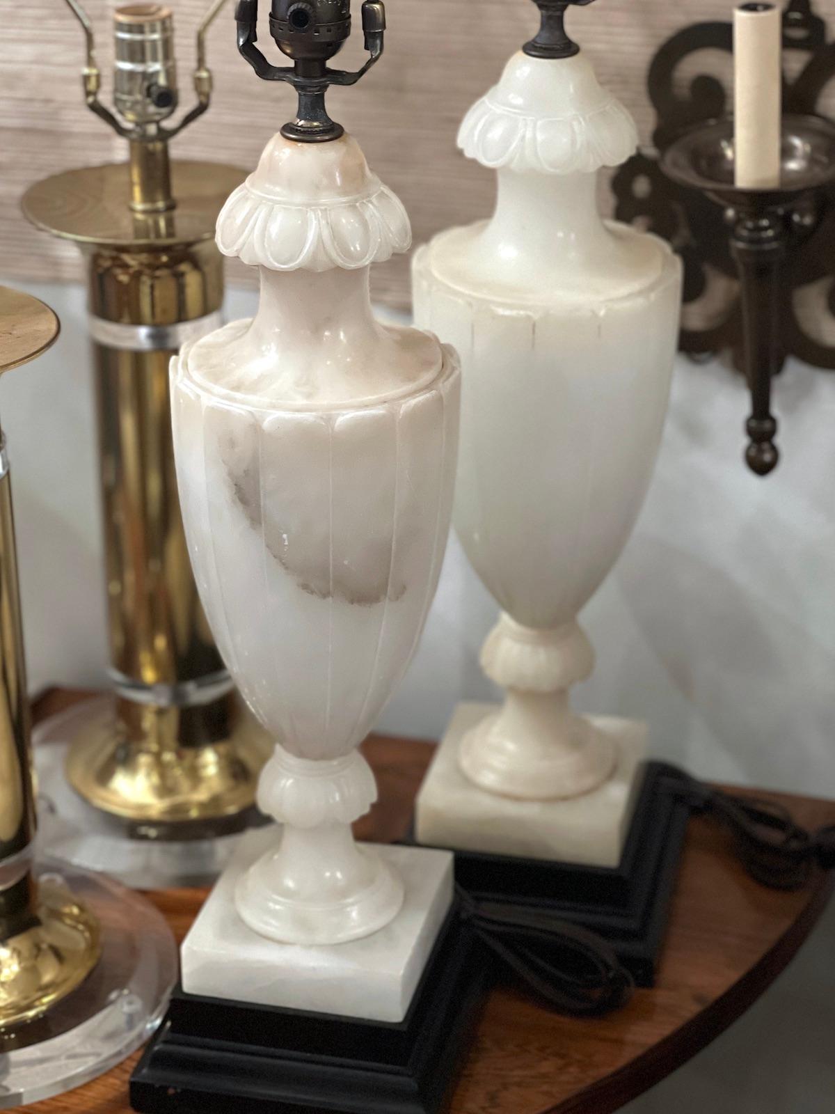 Italian Pair of Alabaster Lamps For Sale