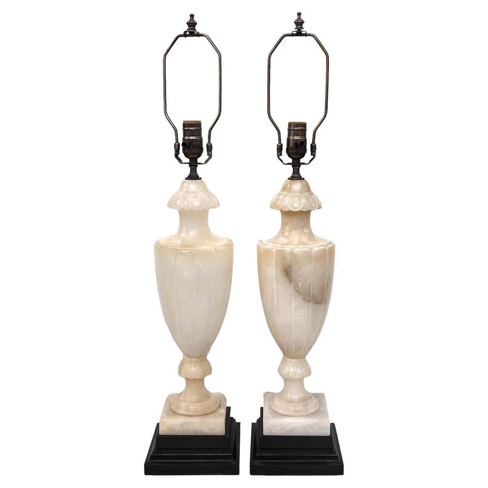 Pair of Antique Alabaster Lamps For Sale at 1stDibs