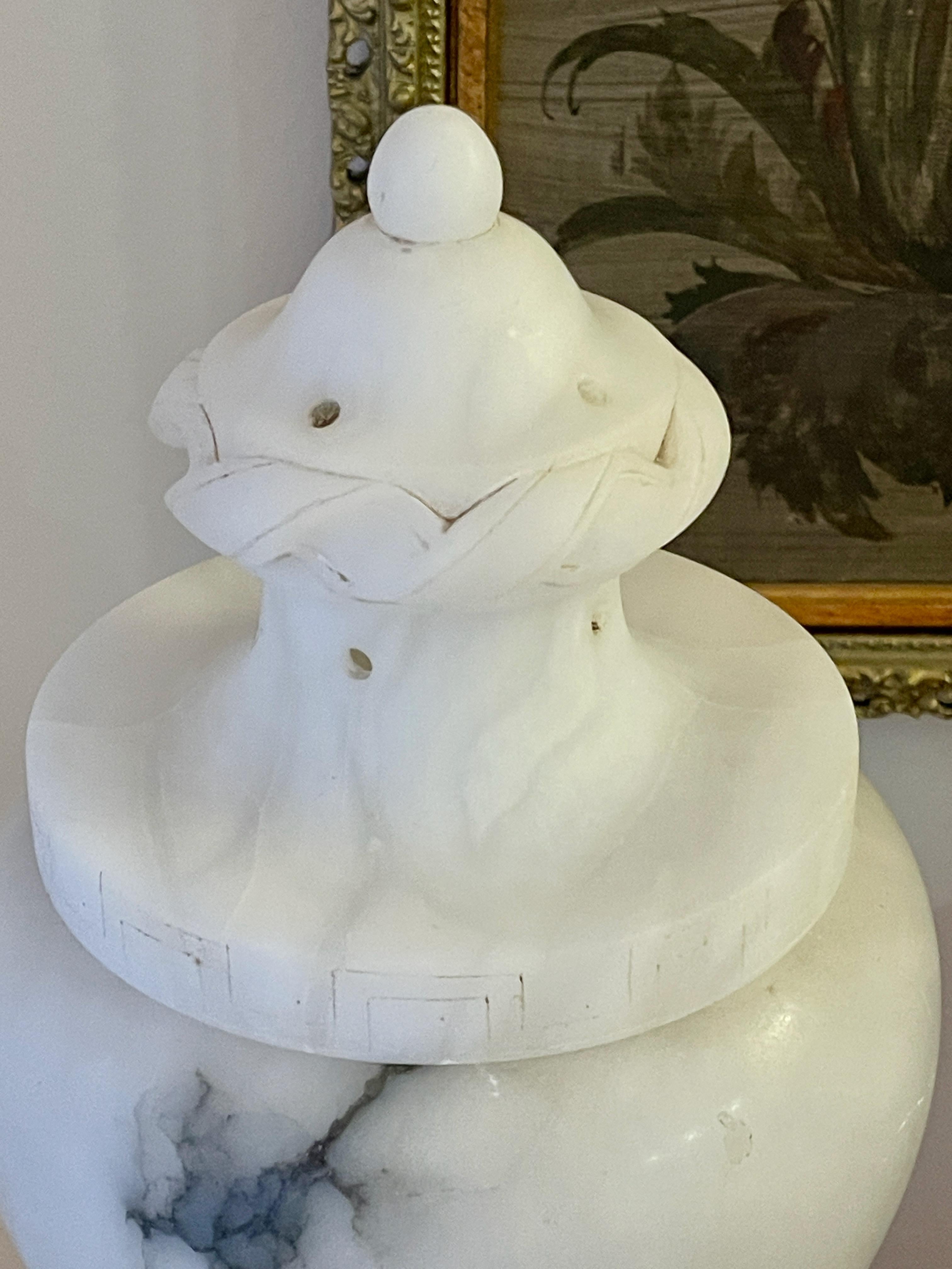 Early 20th Century Pair of Alabaster Lidded Vase Lamps