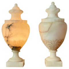 Pair of Alabaster Lidded Vase Lamps