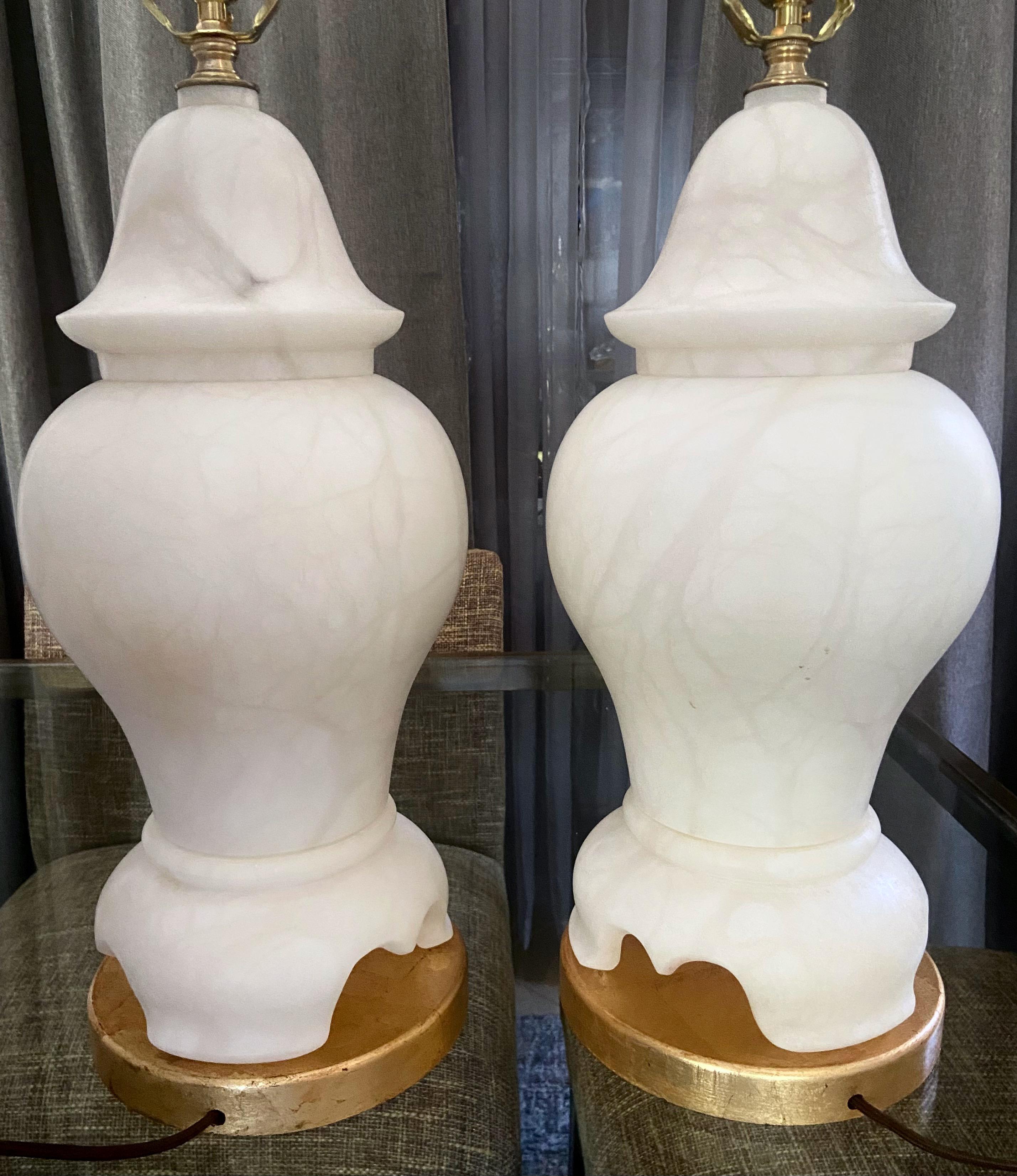 Pair of Alabaster Lidded Urn Table Lamps For Sale 5