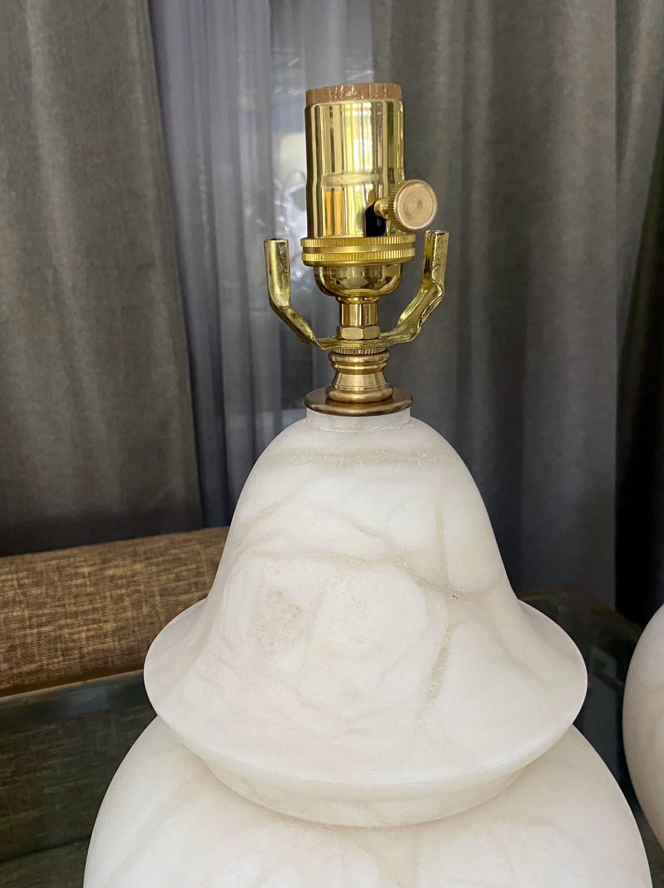 Pair of Alabaster Lidded Urn Table Lamps For Sale 10