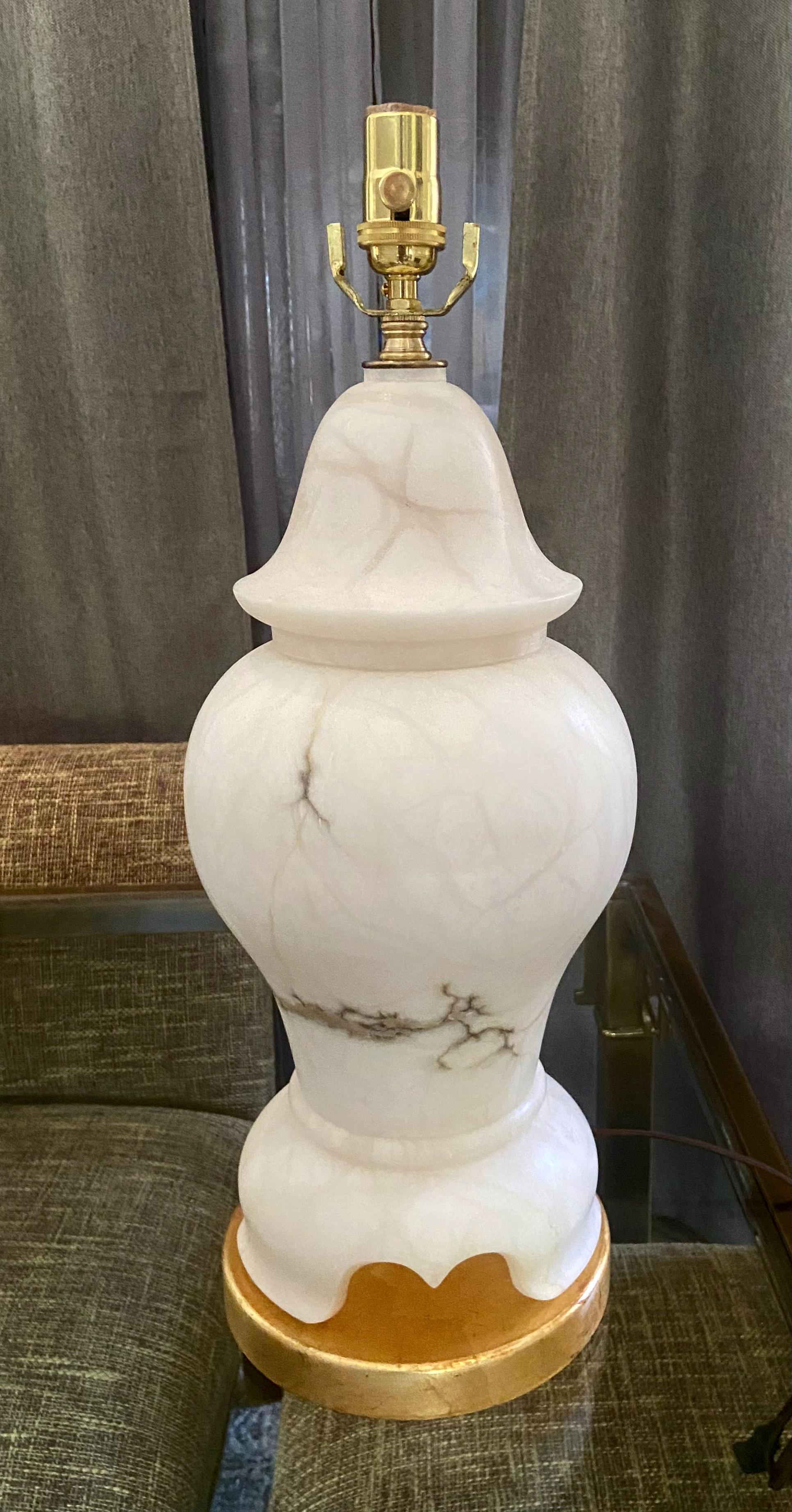 Pair of Alabaster Lidded Urn Table Lamps For Sale 2