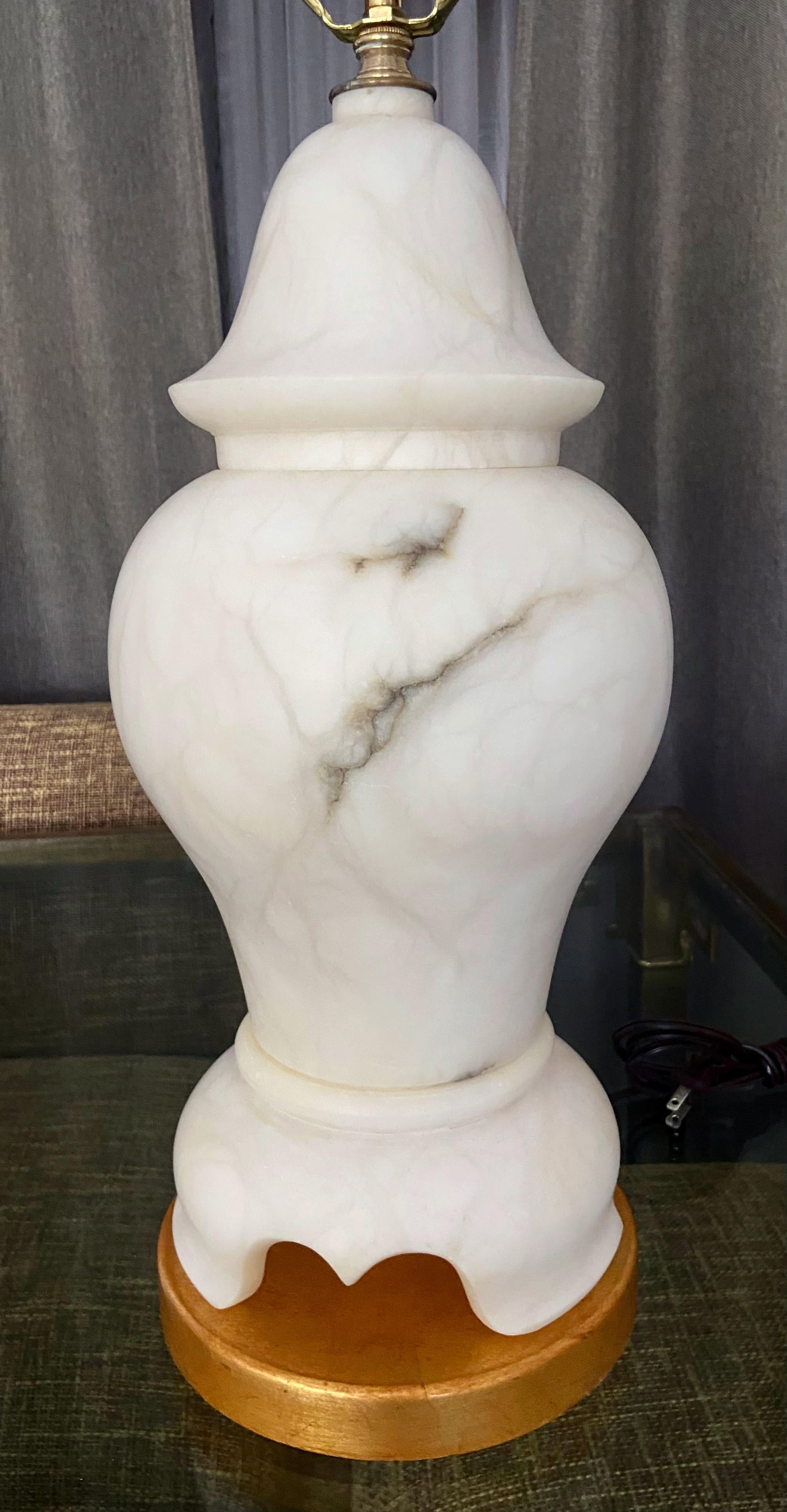 Brass Pair of Alabaster Lidded Urn Table Lamps For Sale