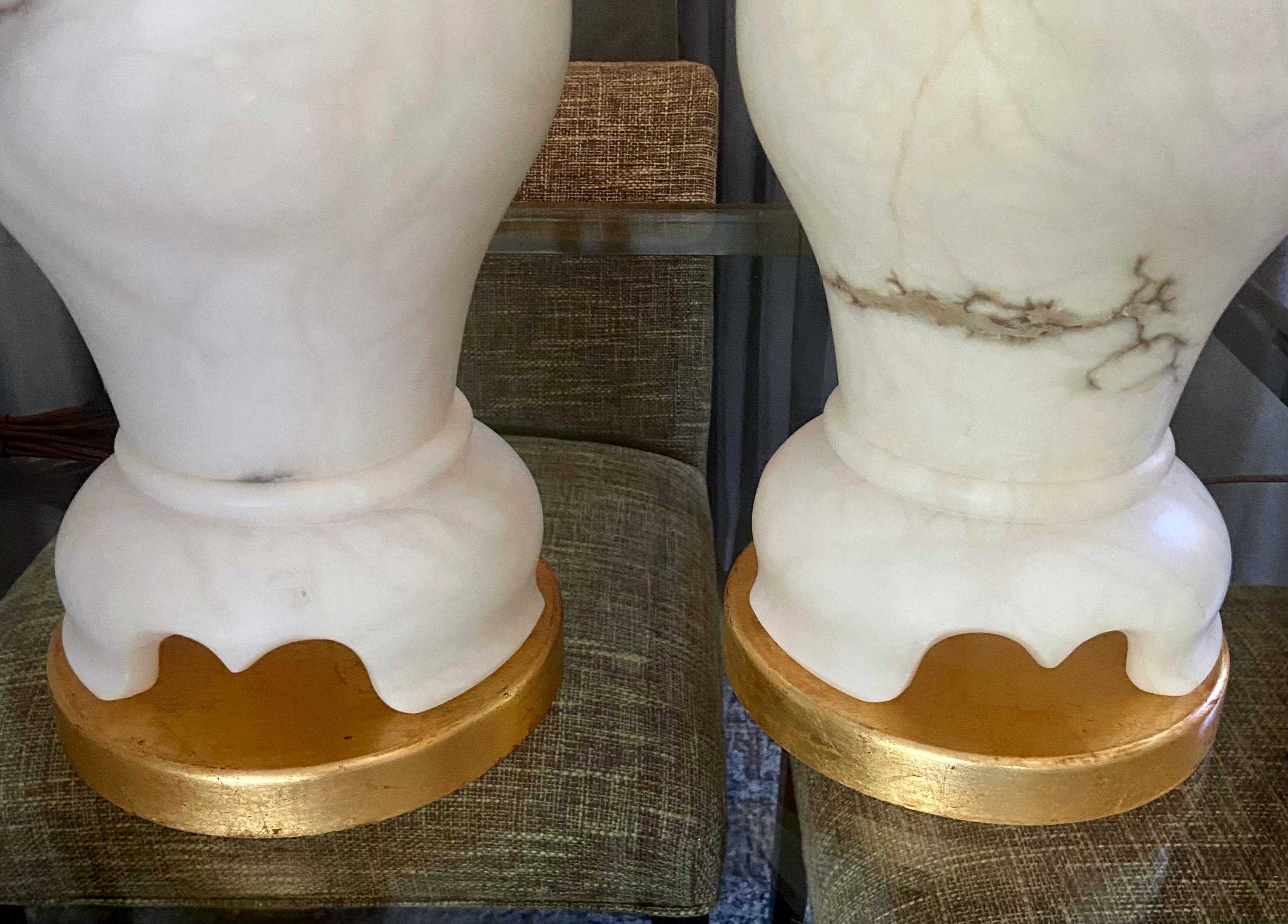 Pair of Alabaster Lidded Urn Table Lamps For Sale 9