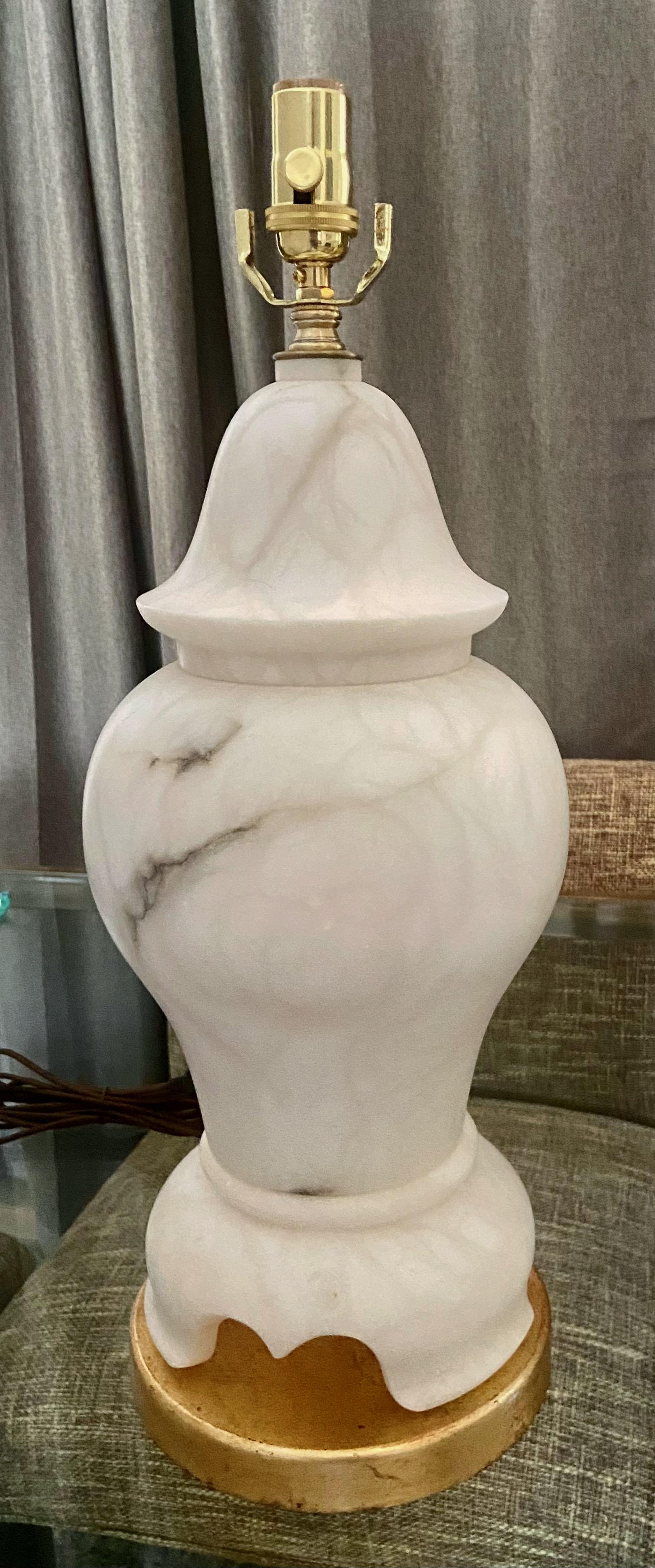 Pair of Alabaster Lidded Urn Table Lamps For Sale 3