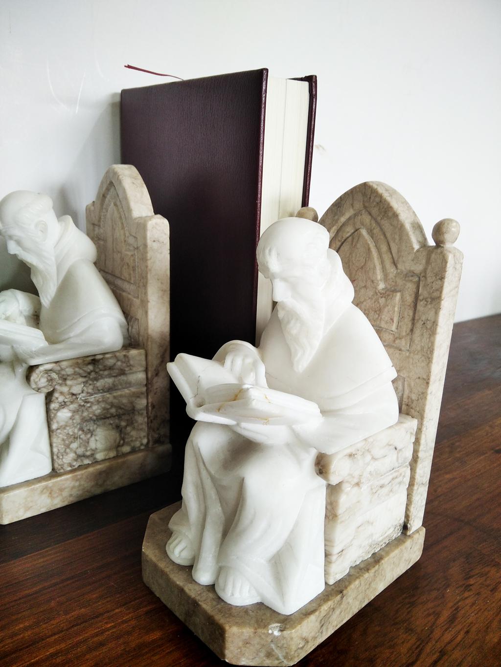 Pair of Alabaster Marble Bookends in Form of Medieval Library Very Original  8