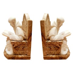 Pair of Alabaster Marble Bookends in Form of Medieval Library Very Original