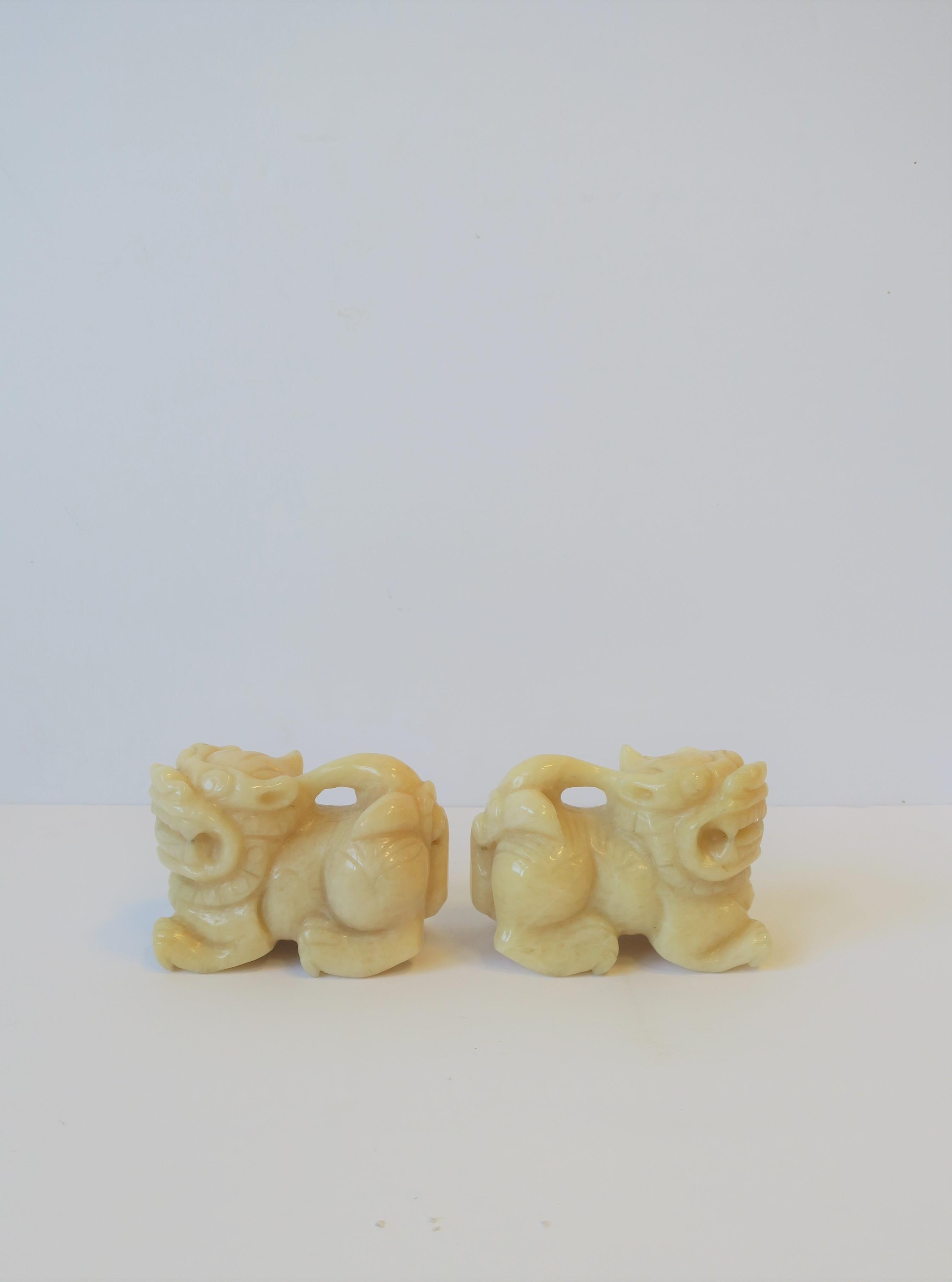 Asian Pair of Alabaster Marble Foo Dogs