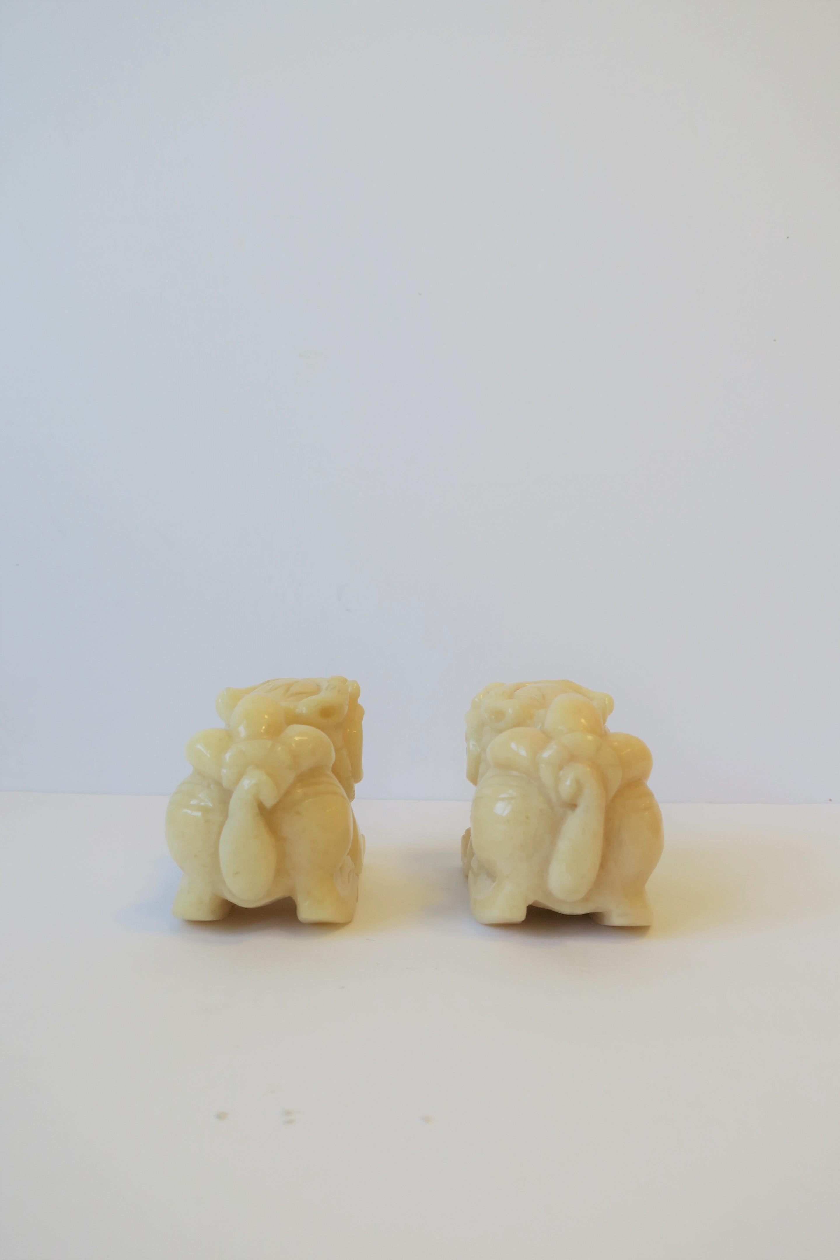 20th Century Pair of Alabaster Marble Foo Dogs