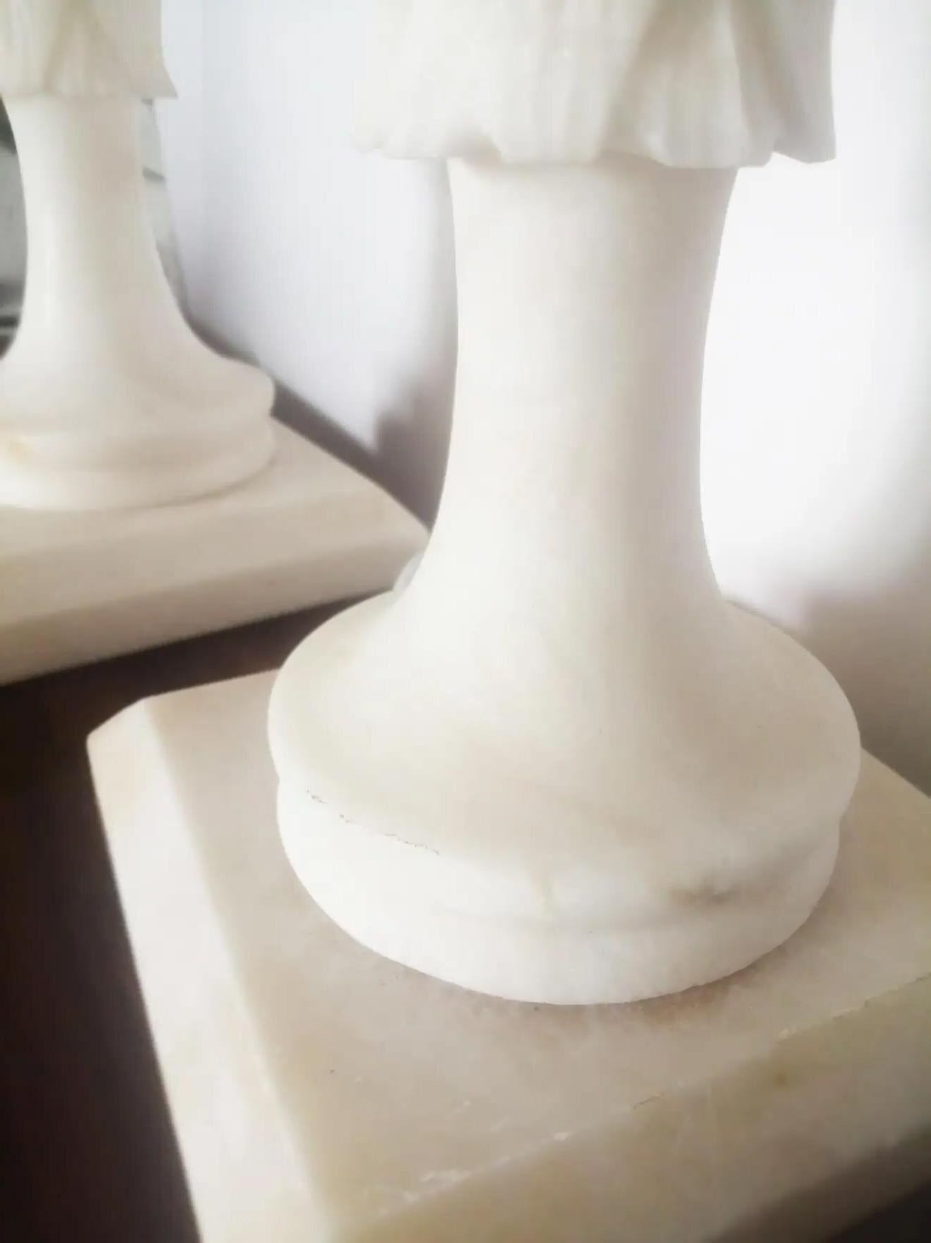 Italian  Extra Large Alabaster or Mrble Table Lamps  White Color 57 cm (without screens) For Sale