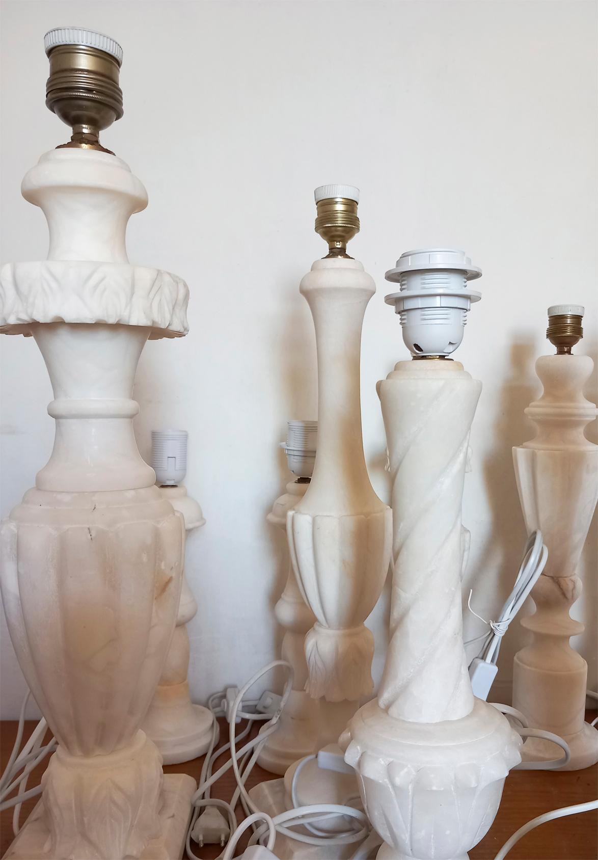  Art Deco  Large Pair of Alabaster Marble Table Lamps White Color. Italy 40s In Good Condition In Mombuey, Zamora