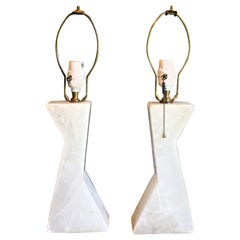 Pair of Alabaster Modernist Italian Geometric Table Lamps