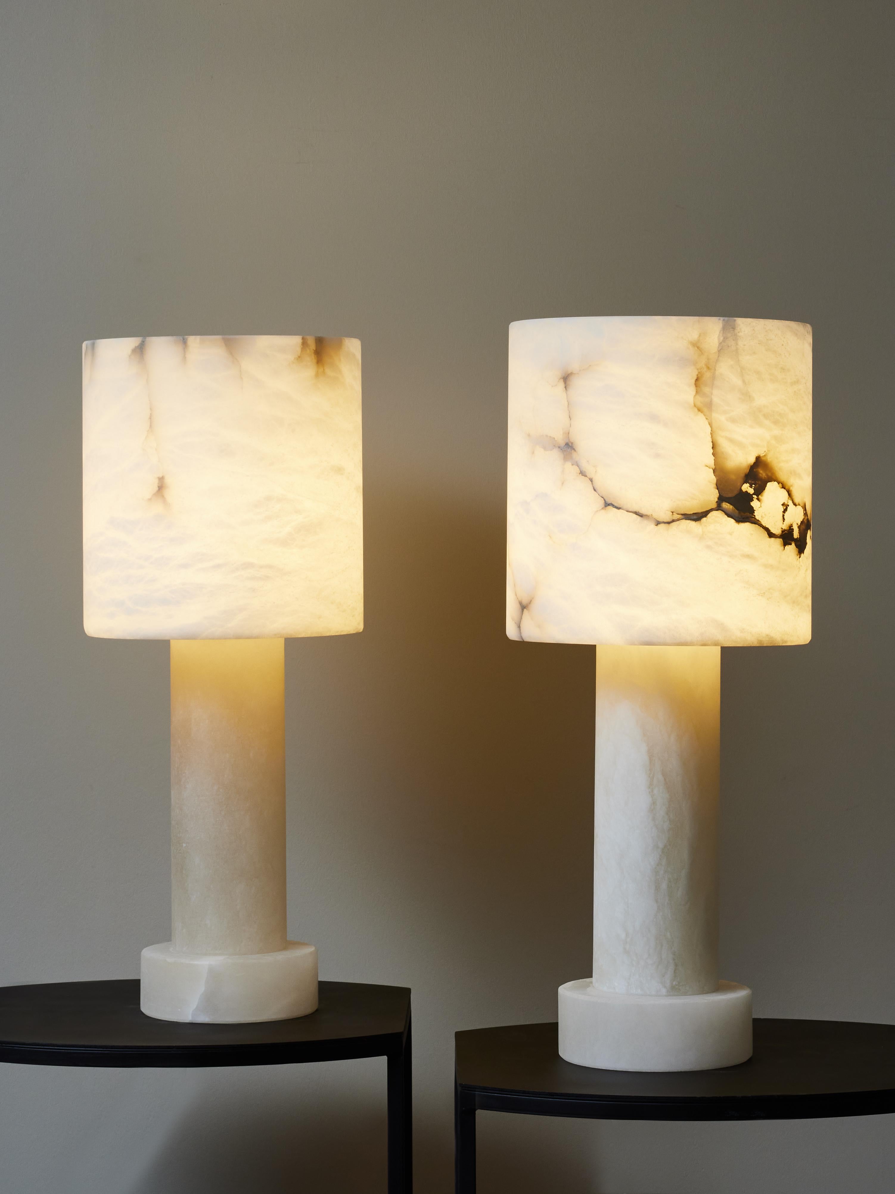 Modern Pair of Alabaster Monolithic Table Lamps For Sale