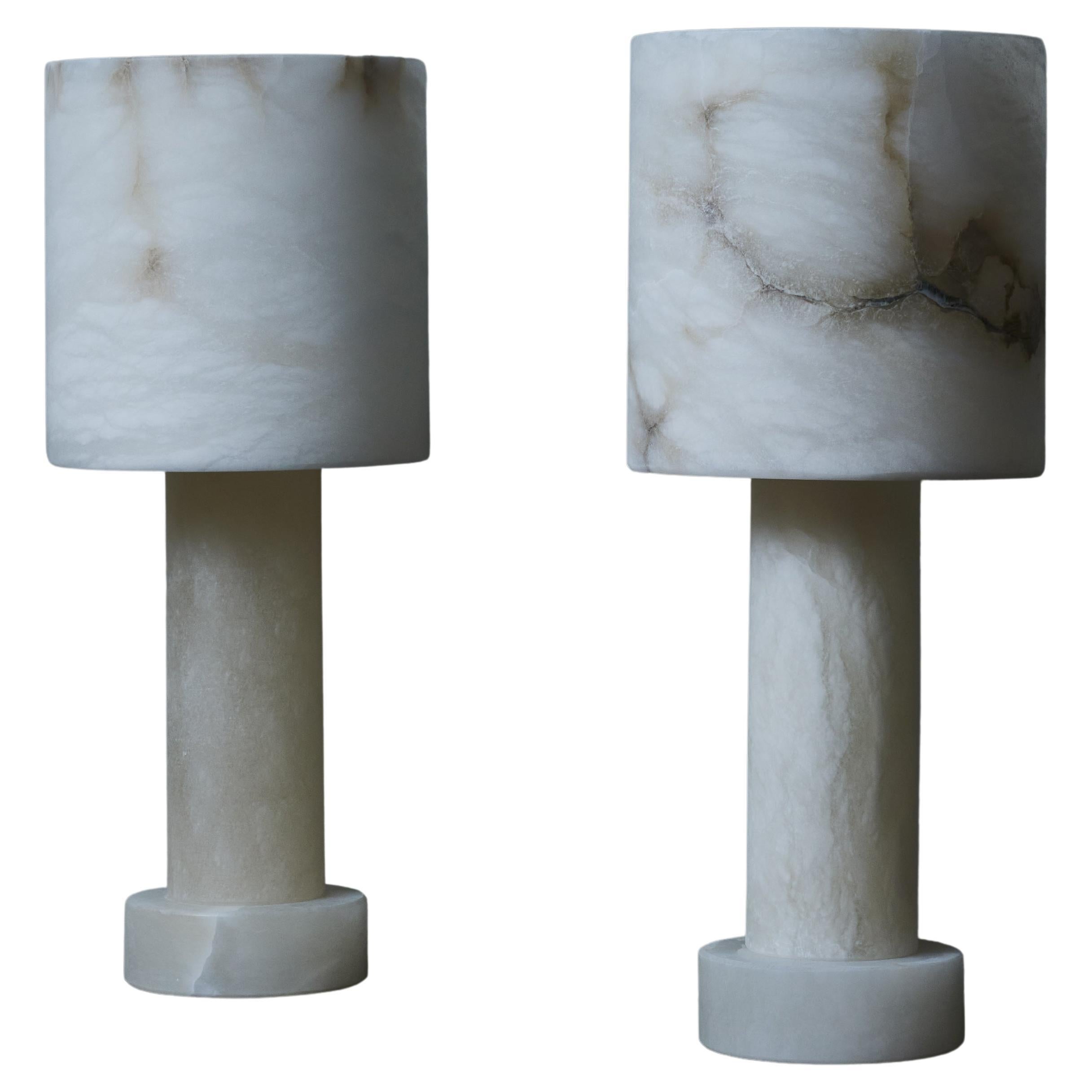 Pair of Alabaster Monolithic Table Lamps For Sale