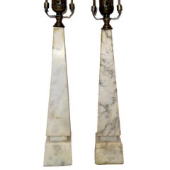 Pair of Alabaster Obelisk Lamps