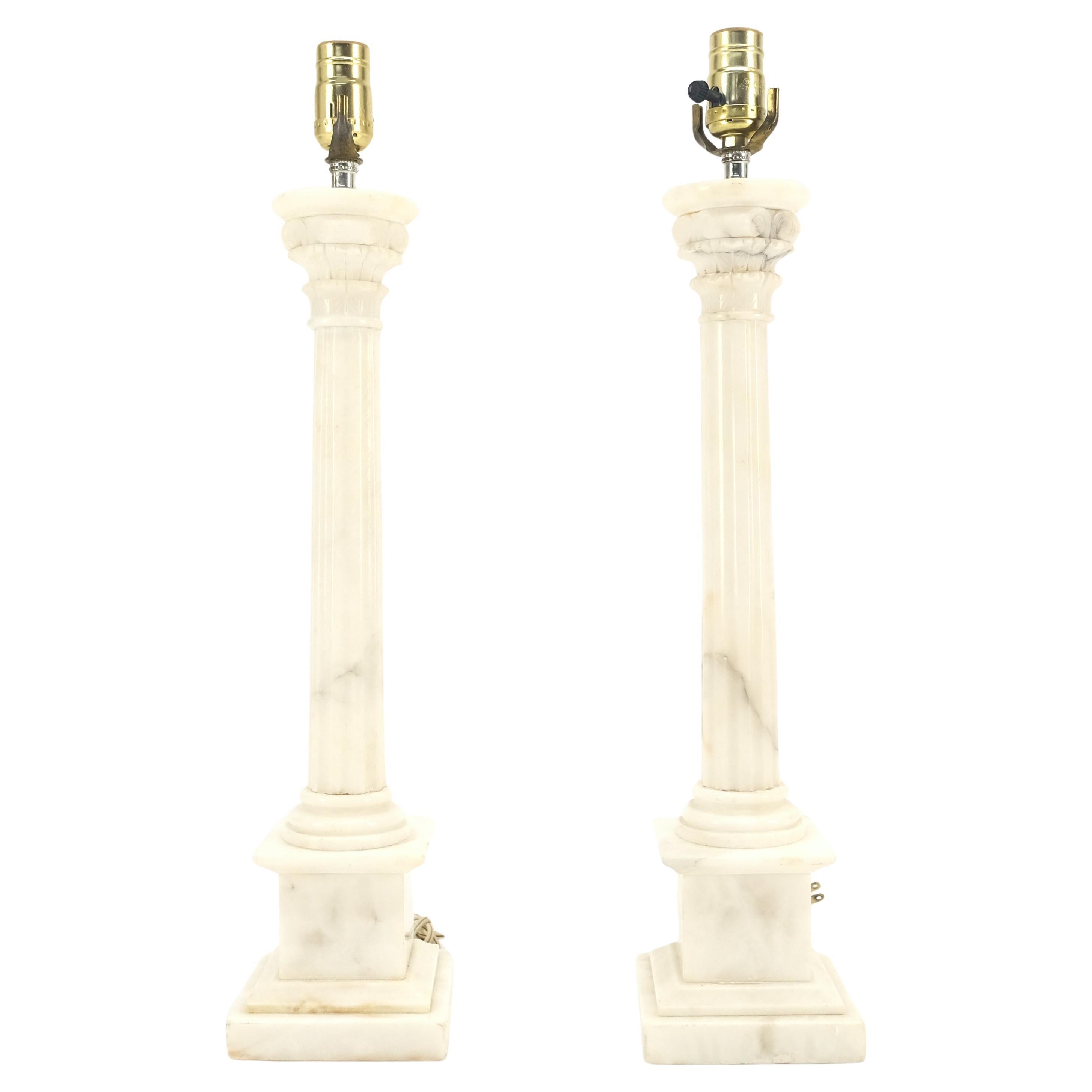 Pair of Alabaster or Marble Column Pedestal Shape Table Lamps c1940s MINT