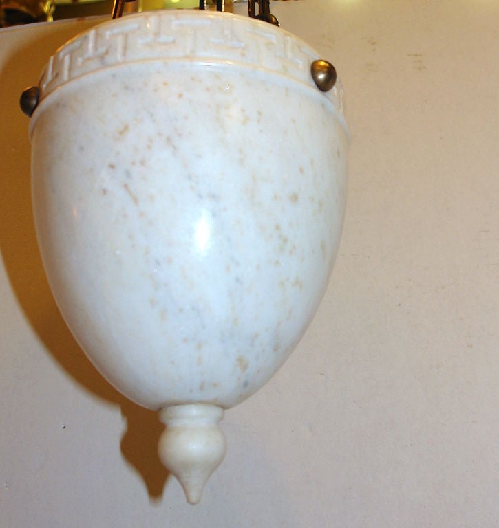 Pair of Alabaster Pendant Fixtures, Sold Individually In Good Condition In New York, NY