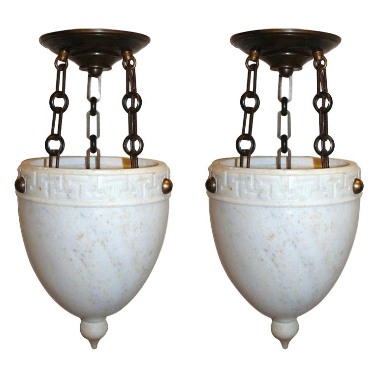 Pair of Alabaster Pendant Fixtures, Sold Individually