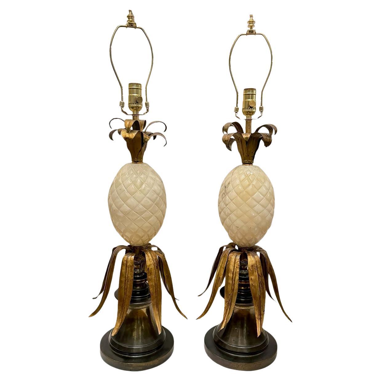 Pair of Alabaster Pineapple Lamps