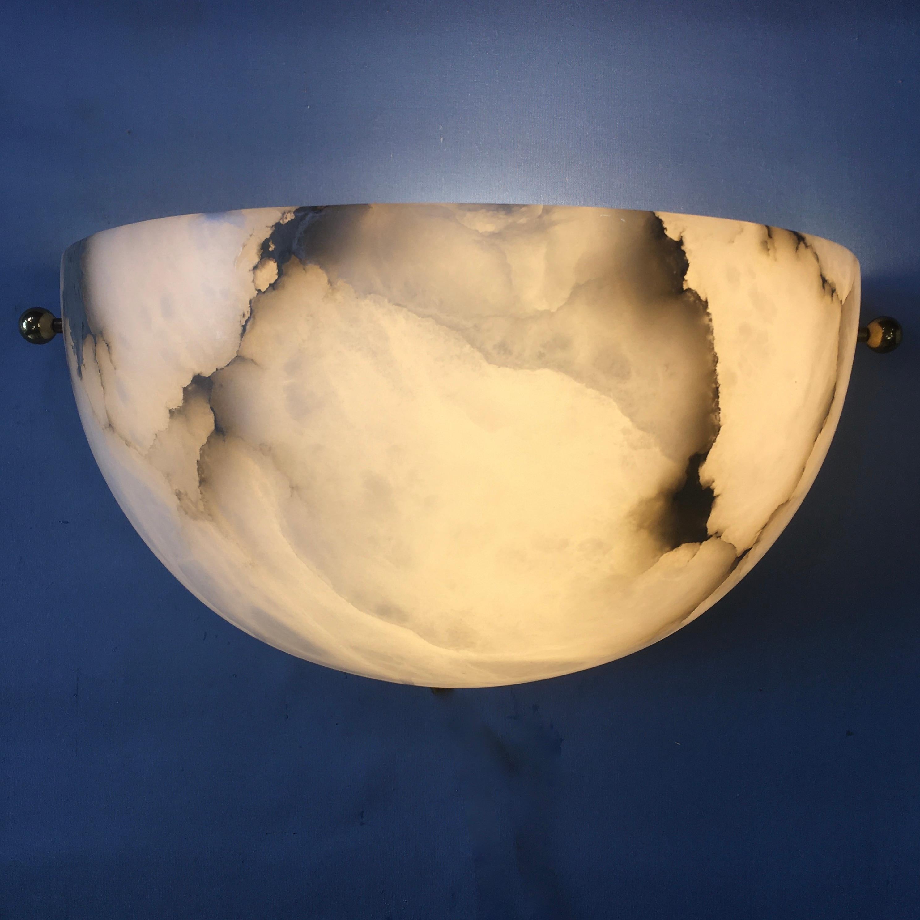 Pair of Alabaster Sconces by Lightolier In Good Condition In Hanover, MA