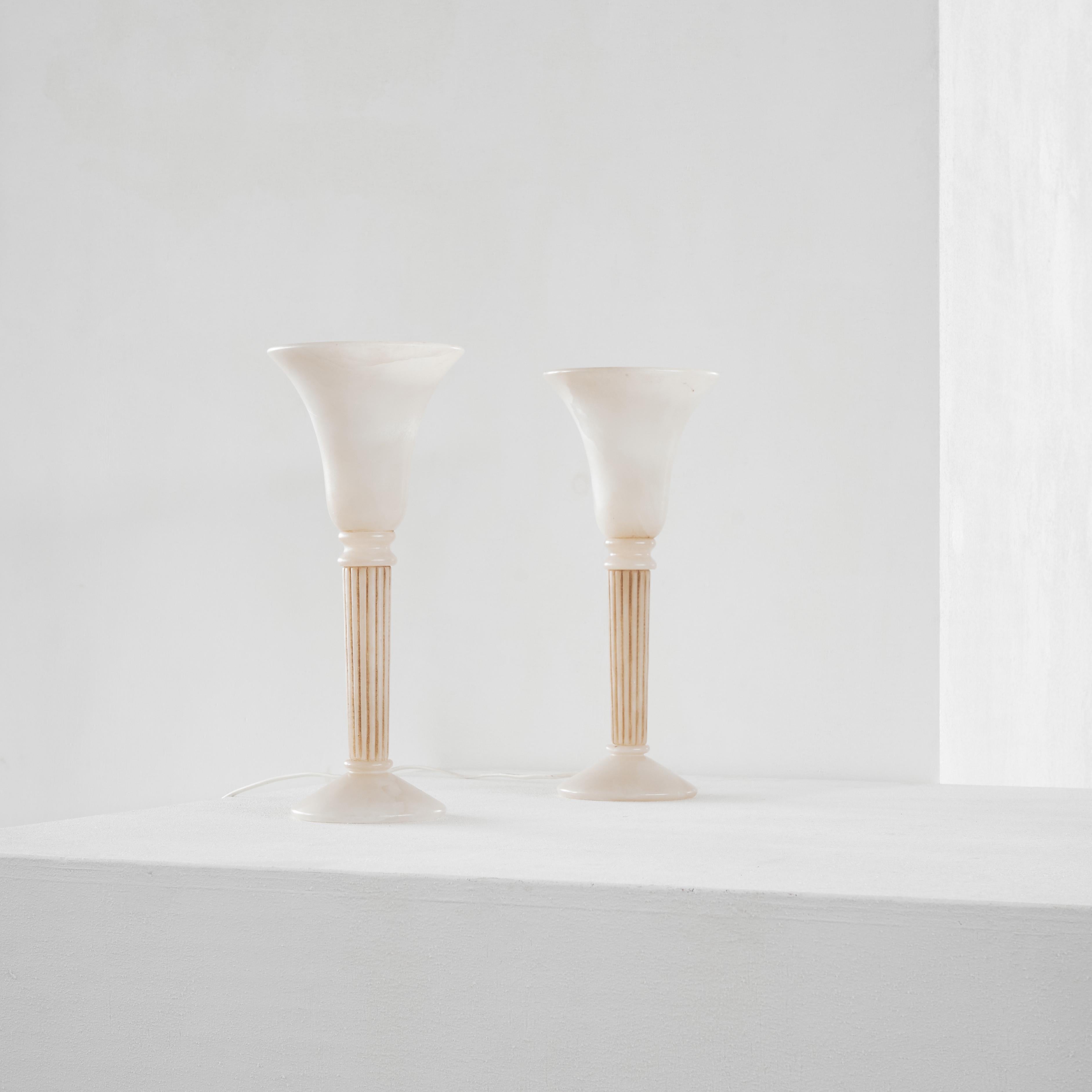 Hand-Crafted Pair of Alabaster Table Lamps For Sale