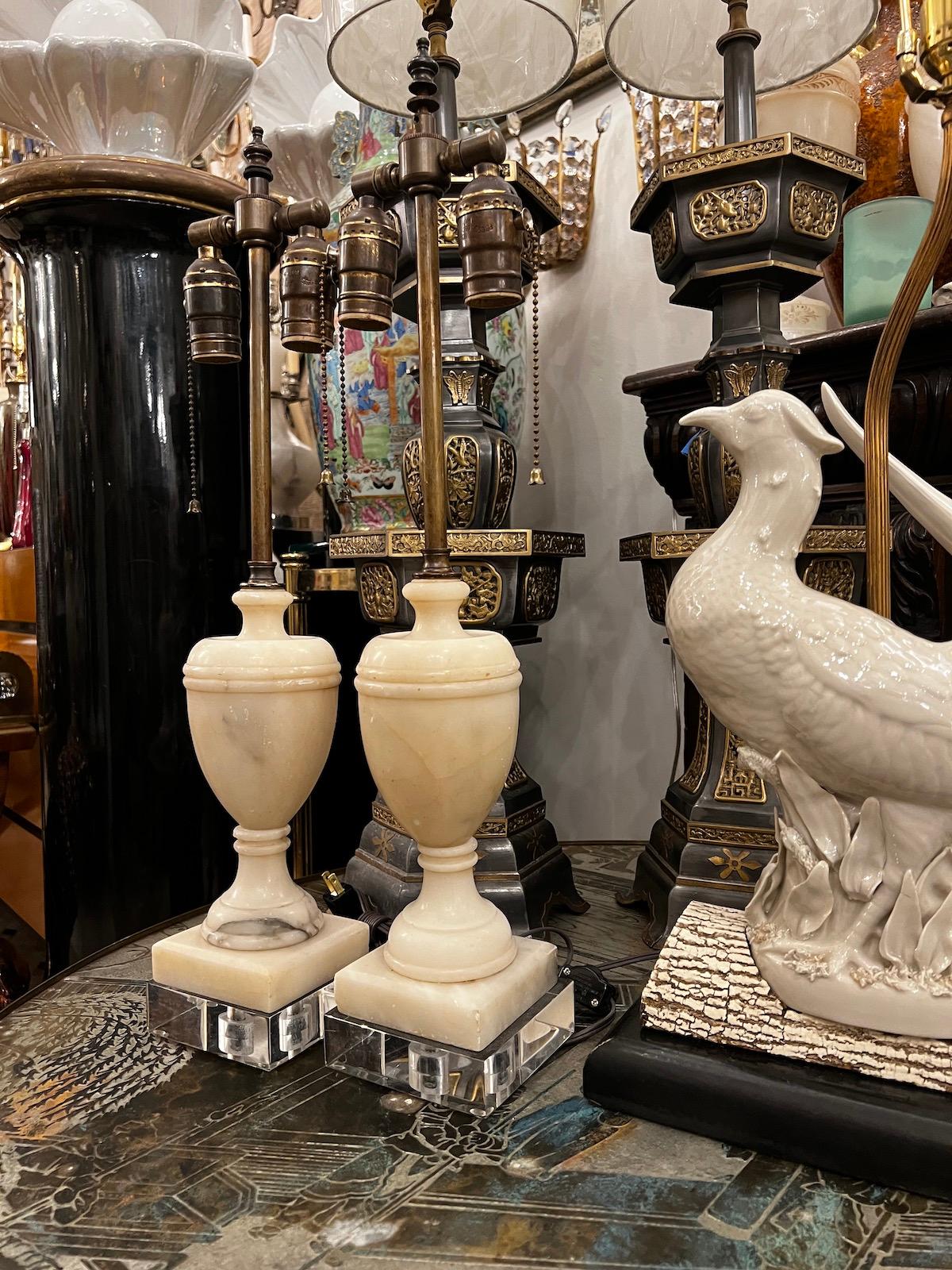 Early 20th Century Pair of Alabaster Table Lamps For Sale