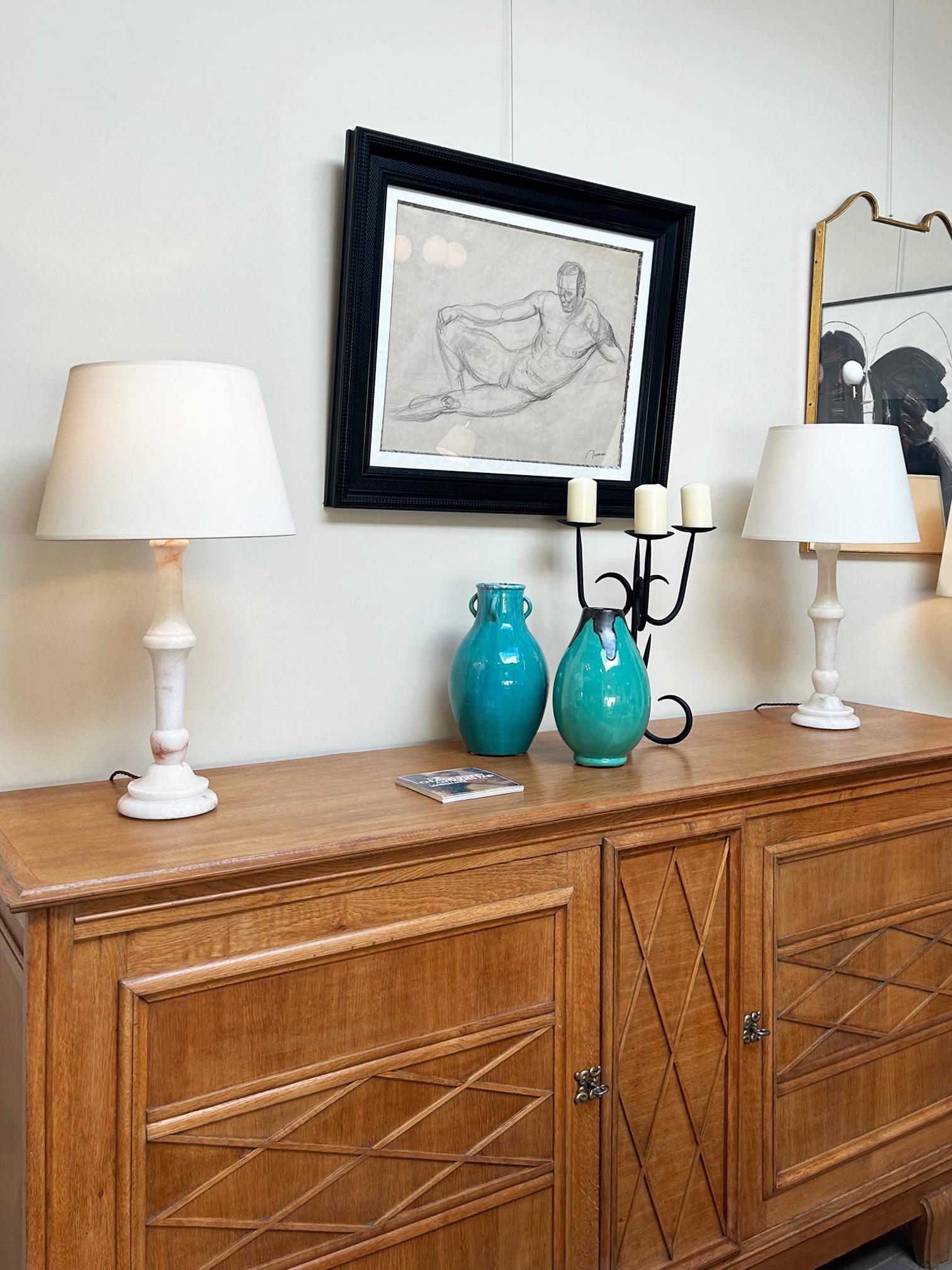 20th Century Pair of Alabaster Table Lamps