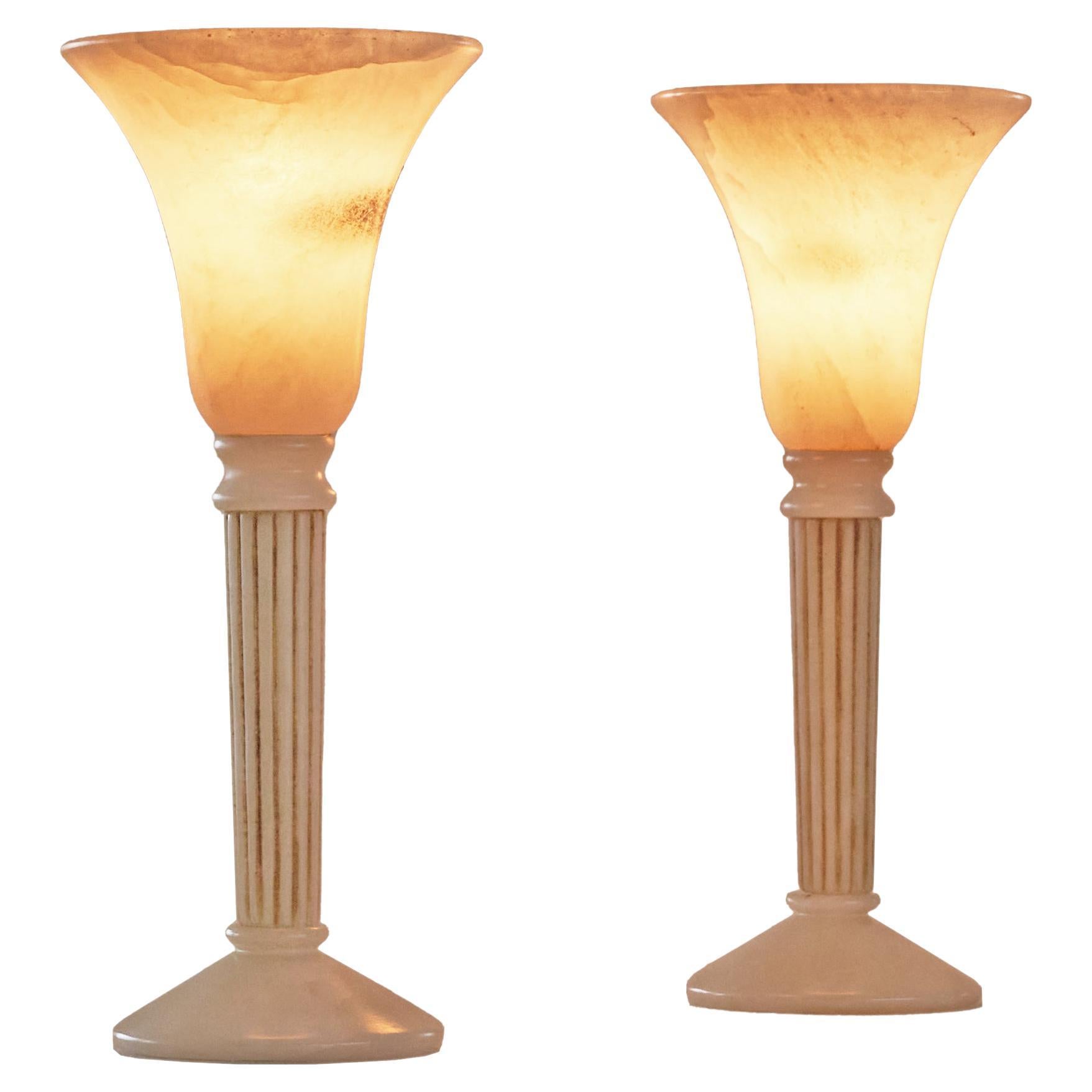 Pair of Alabaster Table Lamps For Sale
