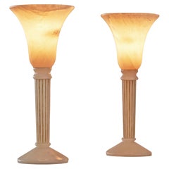 Retro Pair of Alabaster Table Lamps