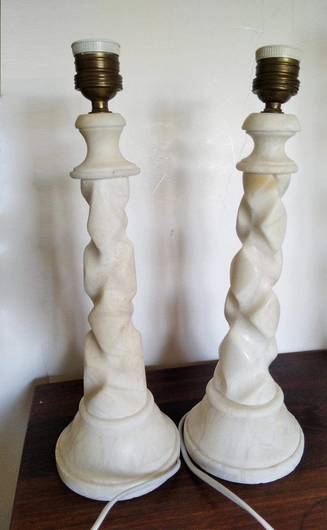 Pair of Alabaster Table Lamps, Italy, Mid-20th Century In Good Condition In Mombuey, Zamora