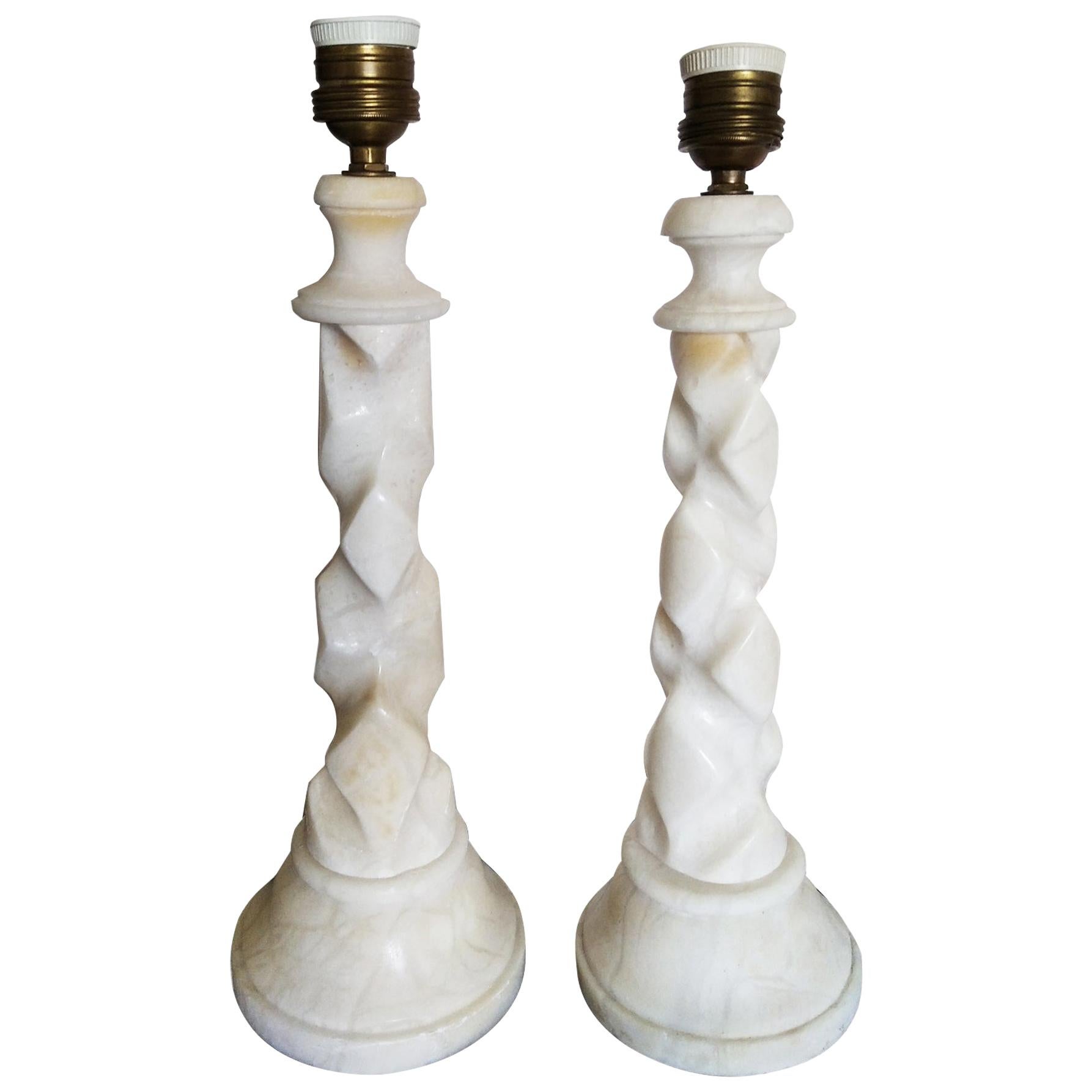 Pair of Alabaster Table Lamps, Italy, Mid-20th Century