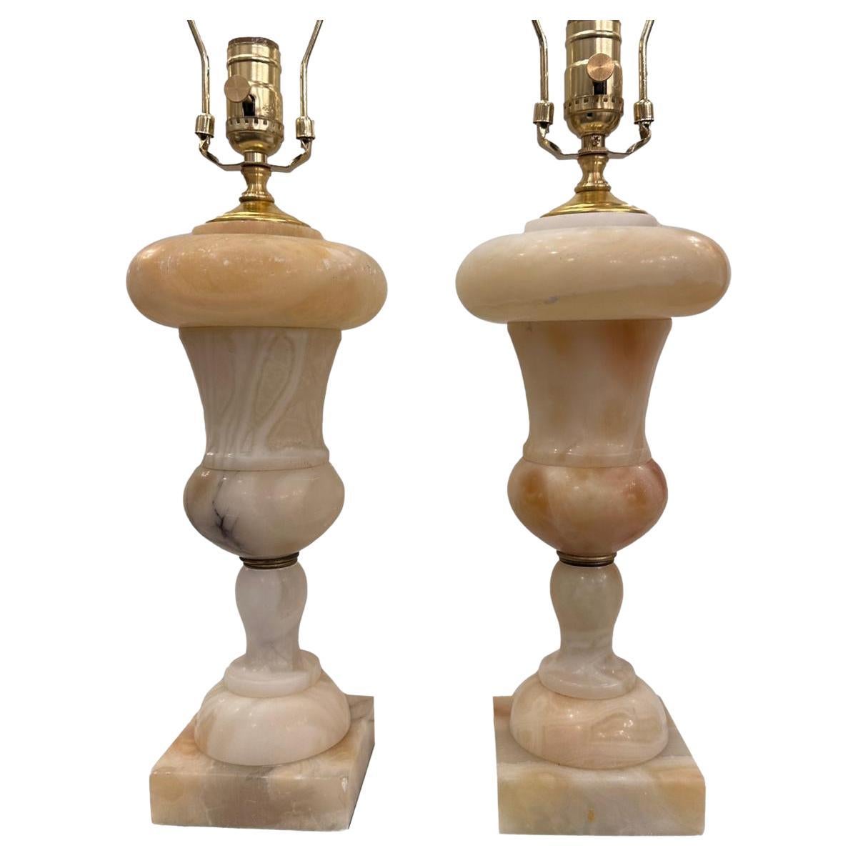 Pair of Alabaster Urn Lamps
