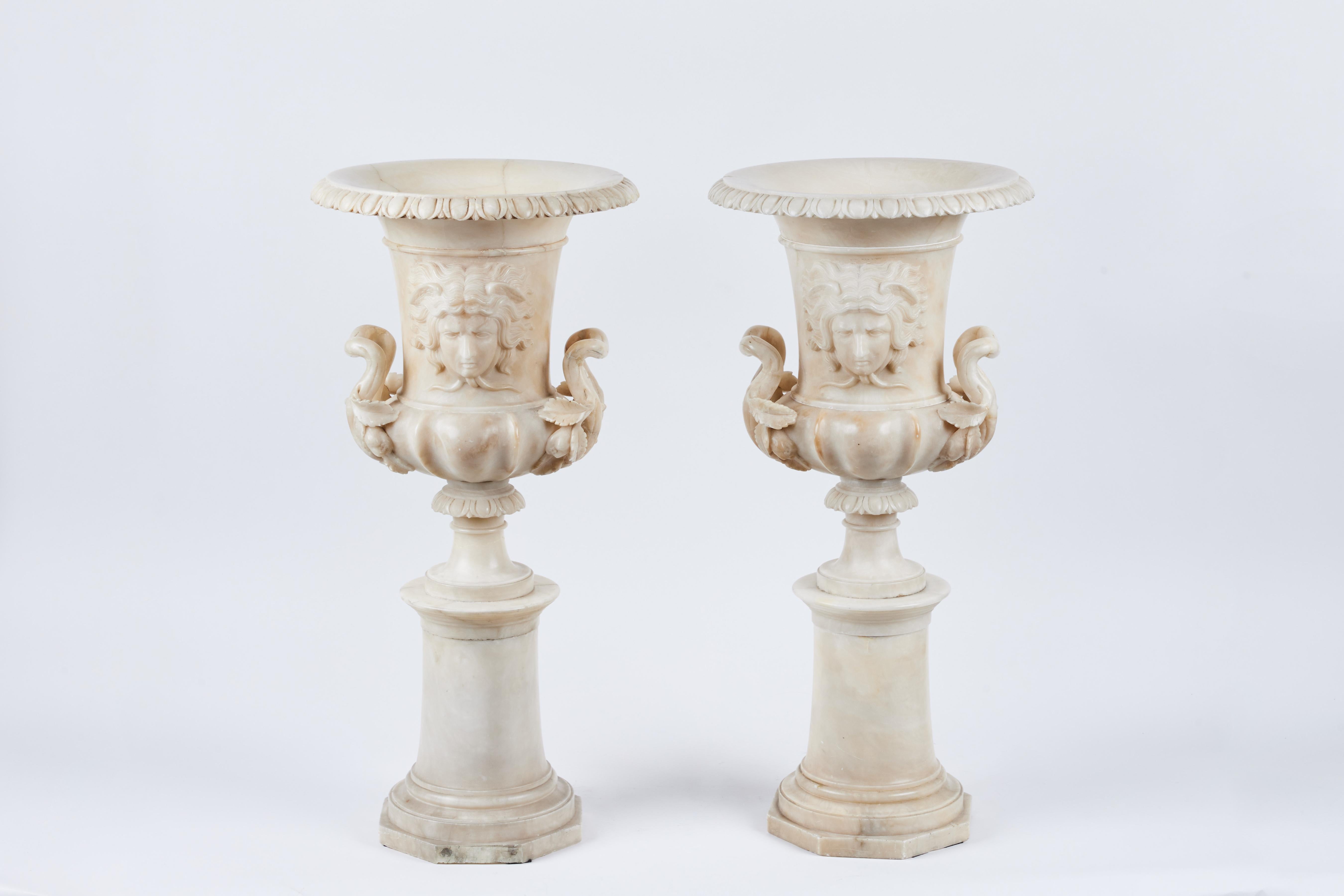 Baroque Pair of Alabaster Urns For Sale