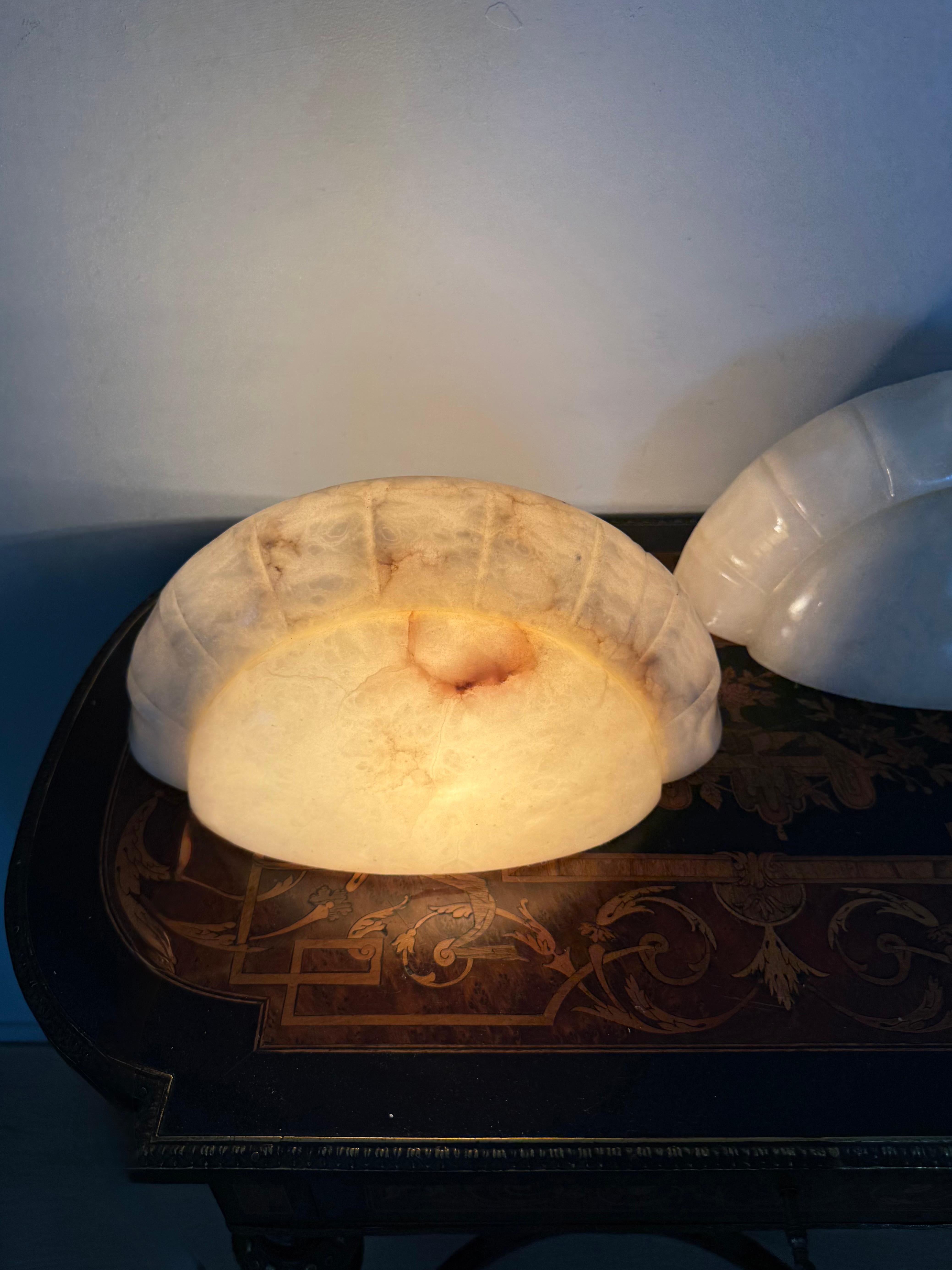 Pair of Alabaster Wall Sconces / Lights with Sculpted Bamboo-Style Edge, 1970s en vente 11