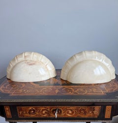 Pair of Alabaster Wall Sconces / Lights with Sculpted Bamboo-Style Edge, 1970s