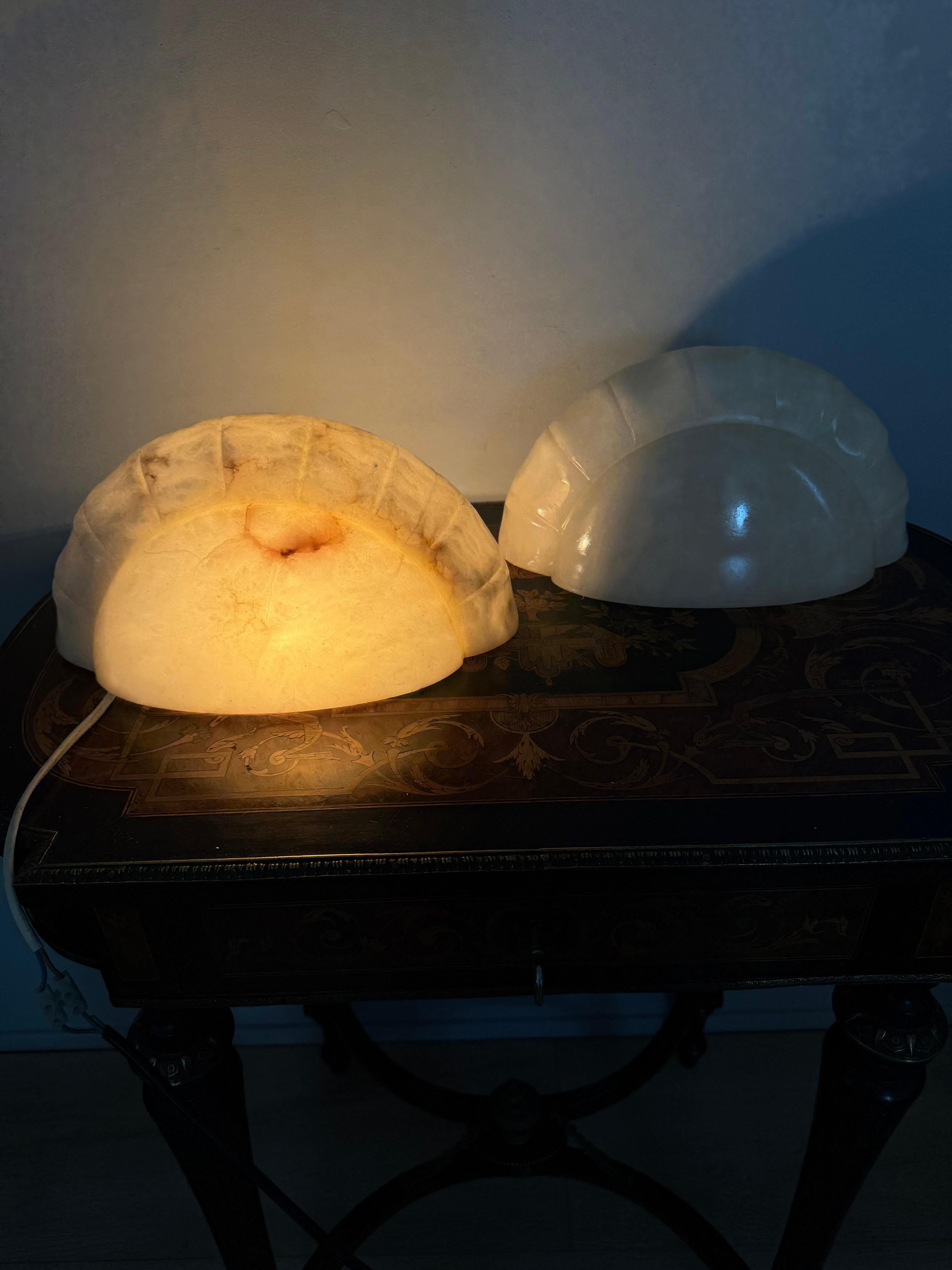 Pair of Alabaster Wall Sconces / Lights with Sculpted Bamboo-Style Edge, 1970s en vente 12
