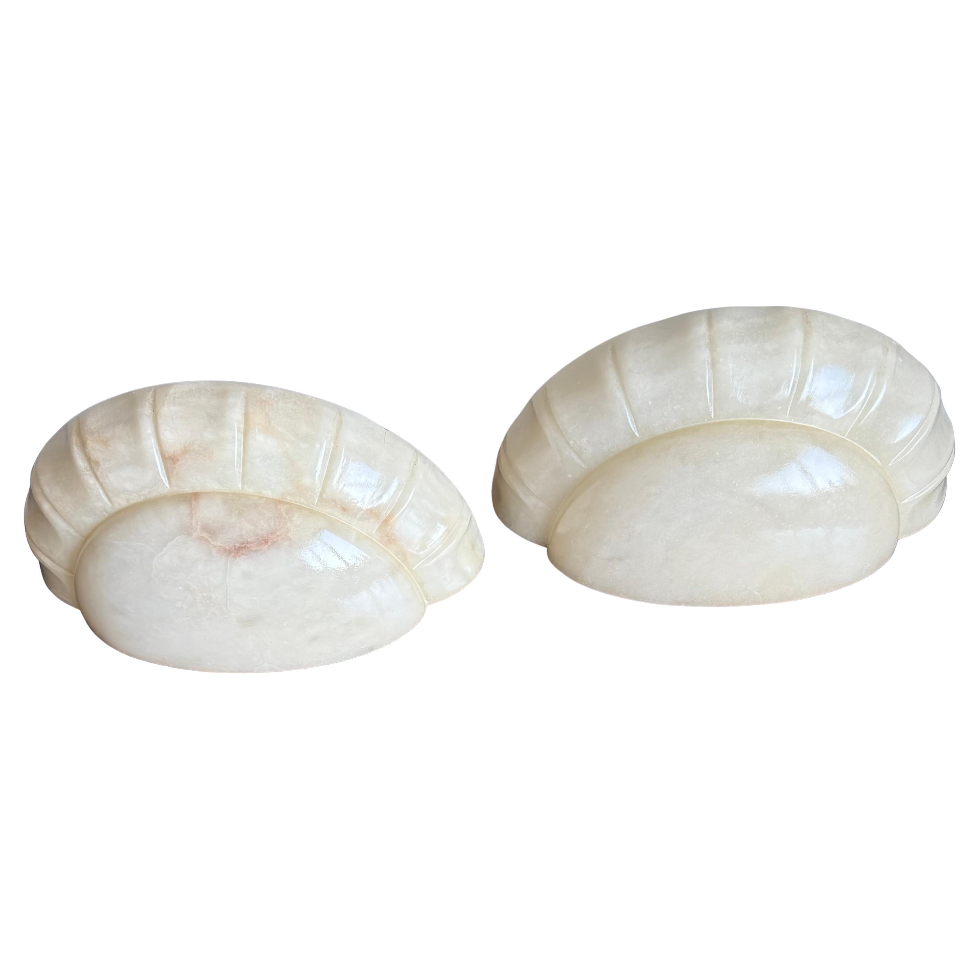 Pair of Alabaster Wall Sconces / Lights with Sculpted Bamboo-Style Edge, 1970s