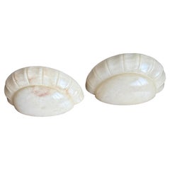 Pair of Alabaster Wall Sconces / Lights with Sculpted Bamboo-Style Edge, 1970s