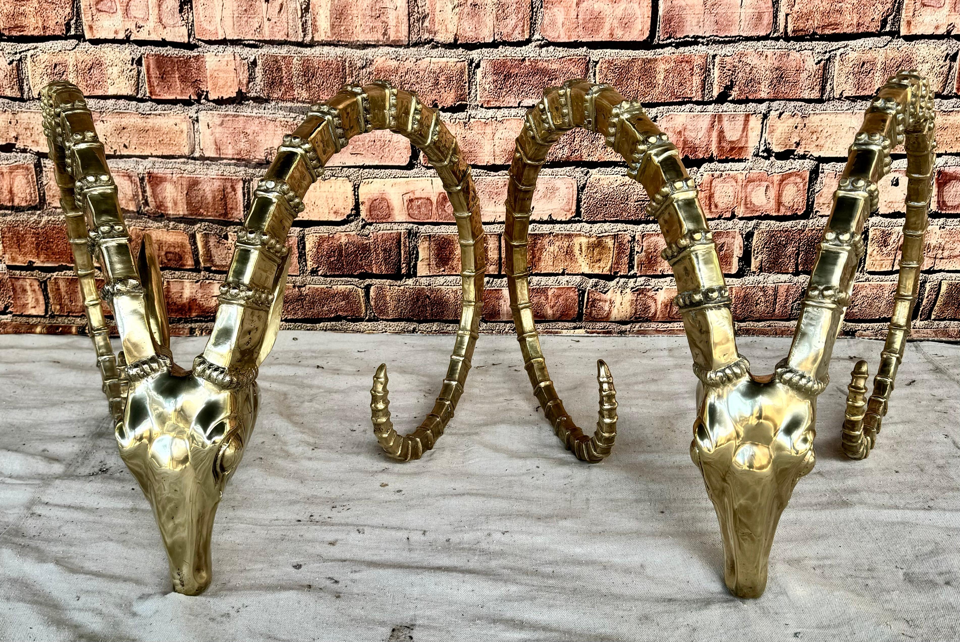 20th Century Pair Of Alain Chervet Style Ibex Head Coffee Table Bases