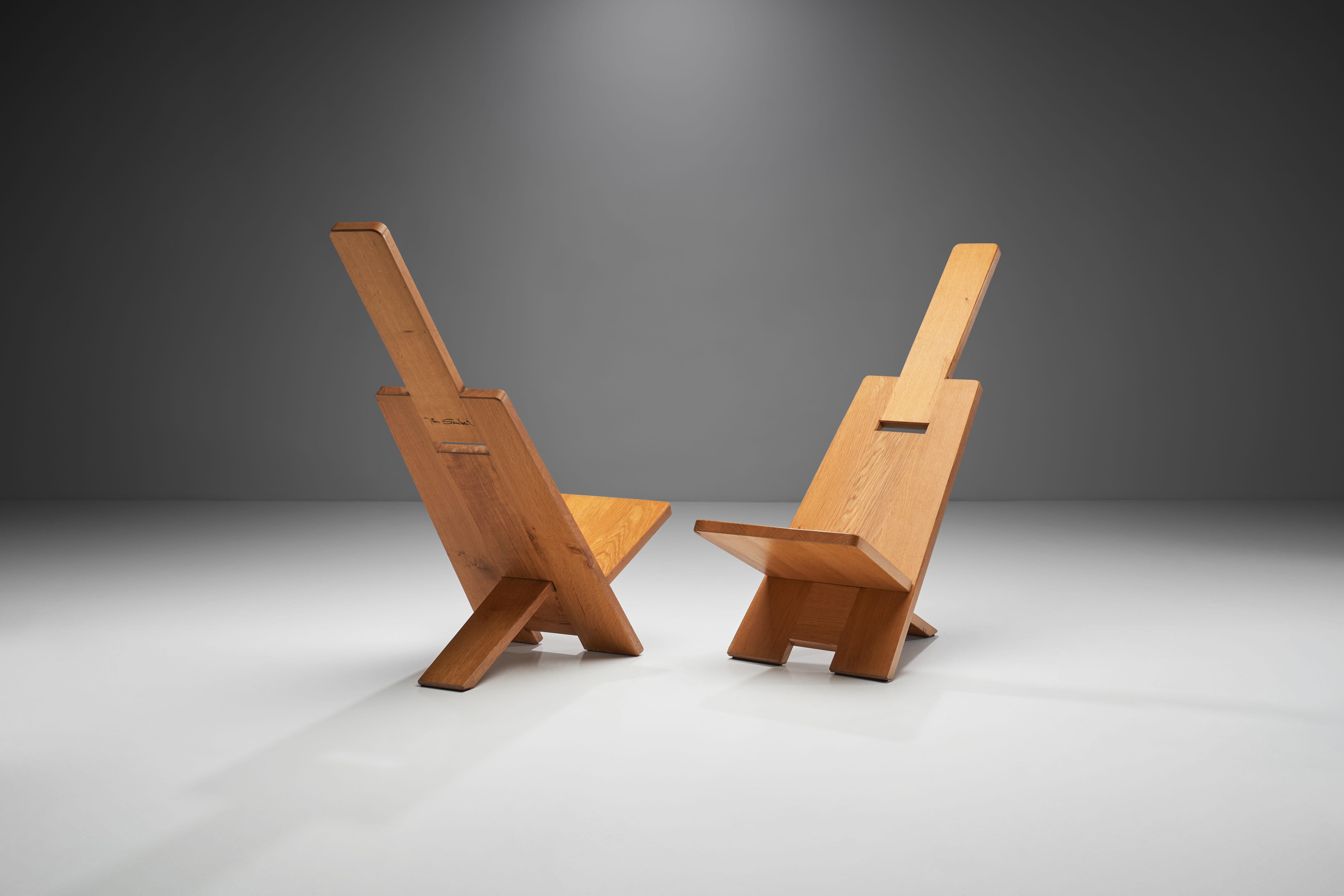 Mid-Century Modern Pair of Alain Gaubert “Africanist” Chairs, France, 1980s