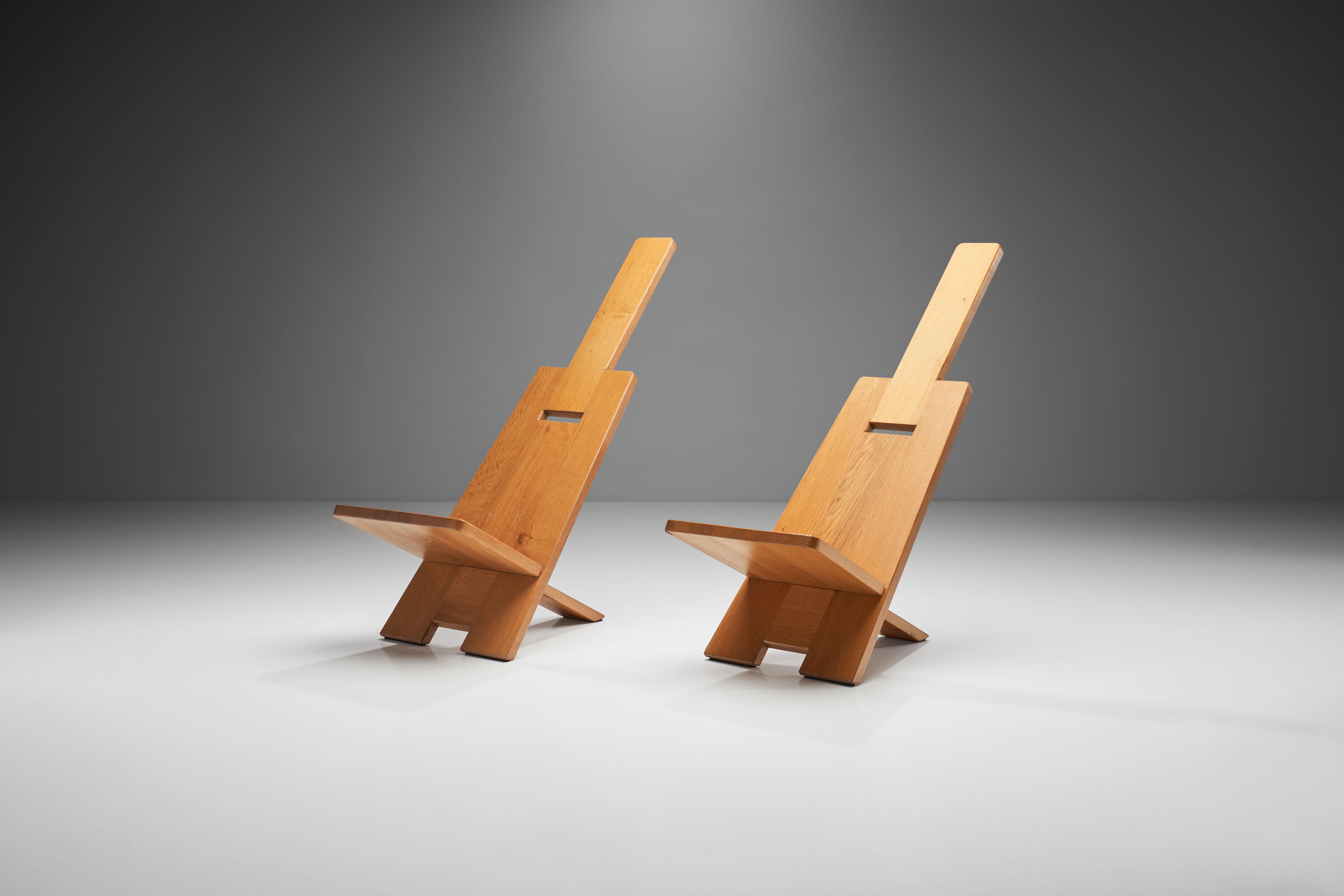 French Pair of Alain Gaubert “Africanist” Chairs, France, 1980s