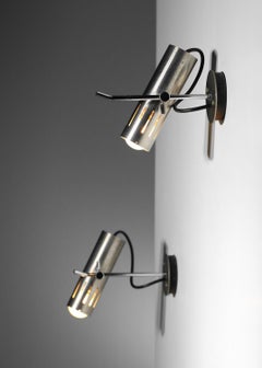 Pair of Alain Richard spotlights french design 50's chrome tube