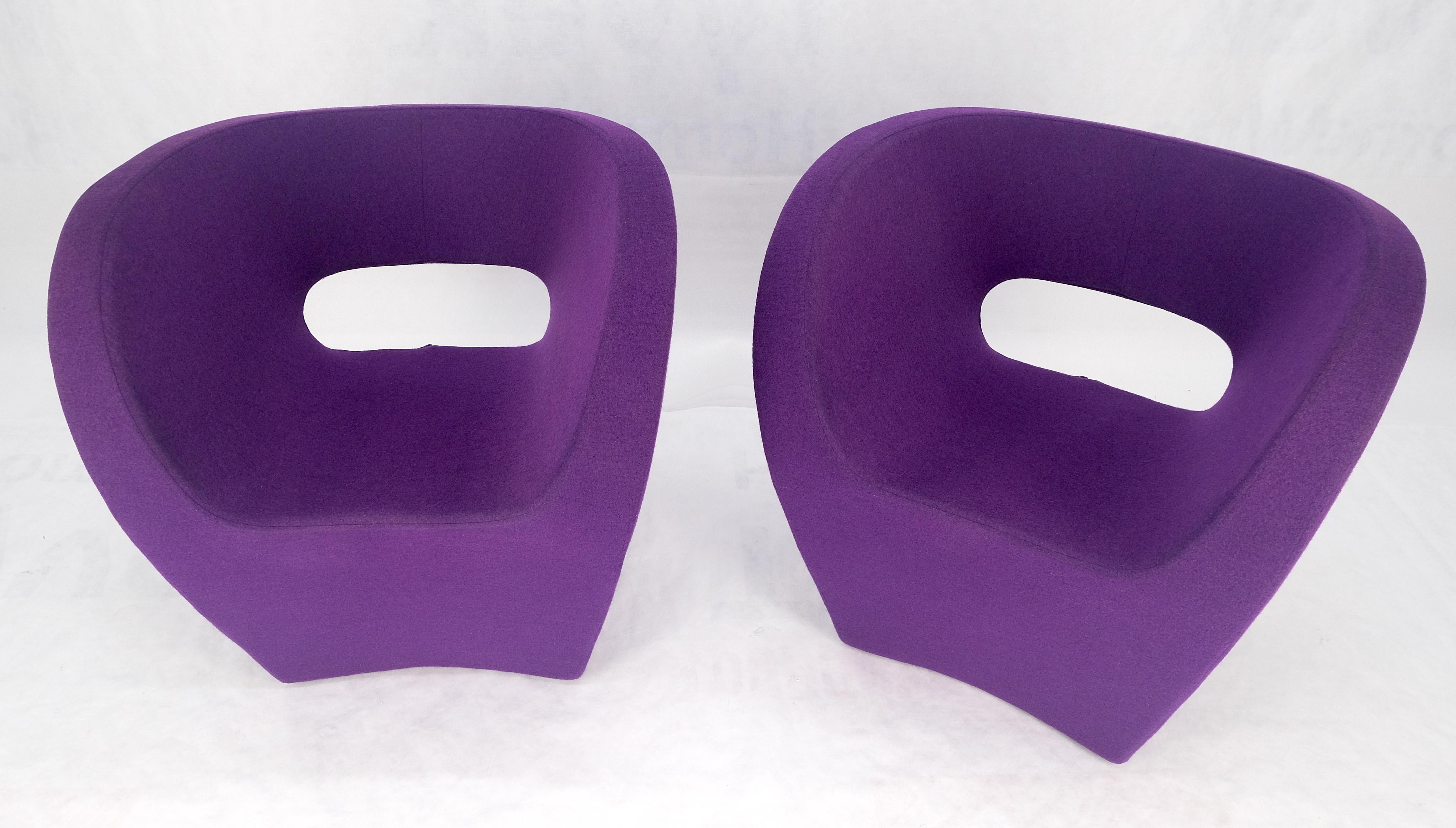 Mid-Century Modern Pair of Albert Armchair Chairs by Ron Arad Moroso Purple  Wool Upholstery MINT! For Sale