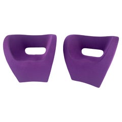 Vintage Pair of Albert Armchair Chairs by Ron Arad Moroso Purple  Wool Upholstery MINT!